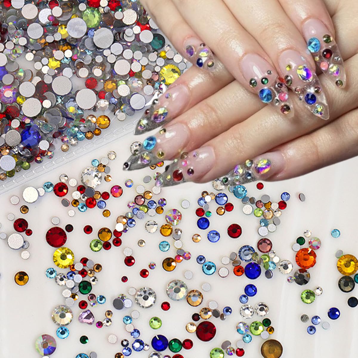 1440Pcs Colorful Rhinestones Nail Charms For Nail Art Charms 3D Flatback Nail Gems Sparkling Diamonds Nail Jewels Kawaii Nail Su