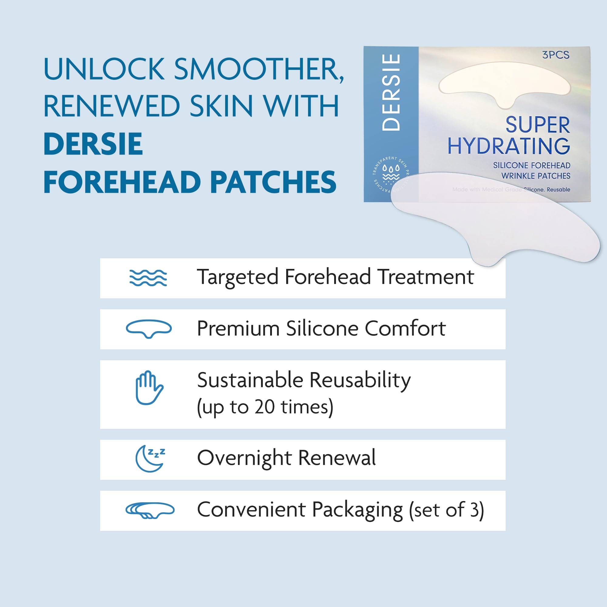Dersie Silicone Forehead Wrinkle Patches: Reusable Silicone Anti Wrinkle Patches - Forehead Wrinkles Treatment - Overnight Use F