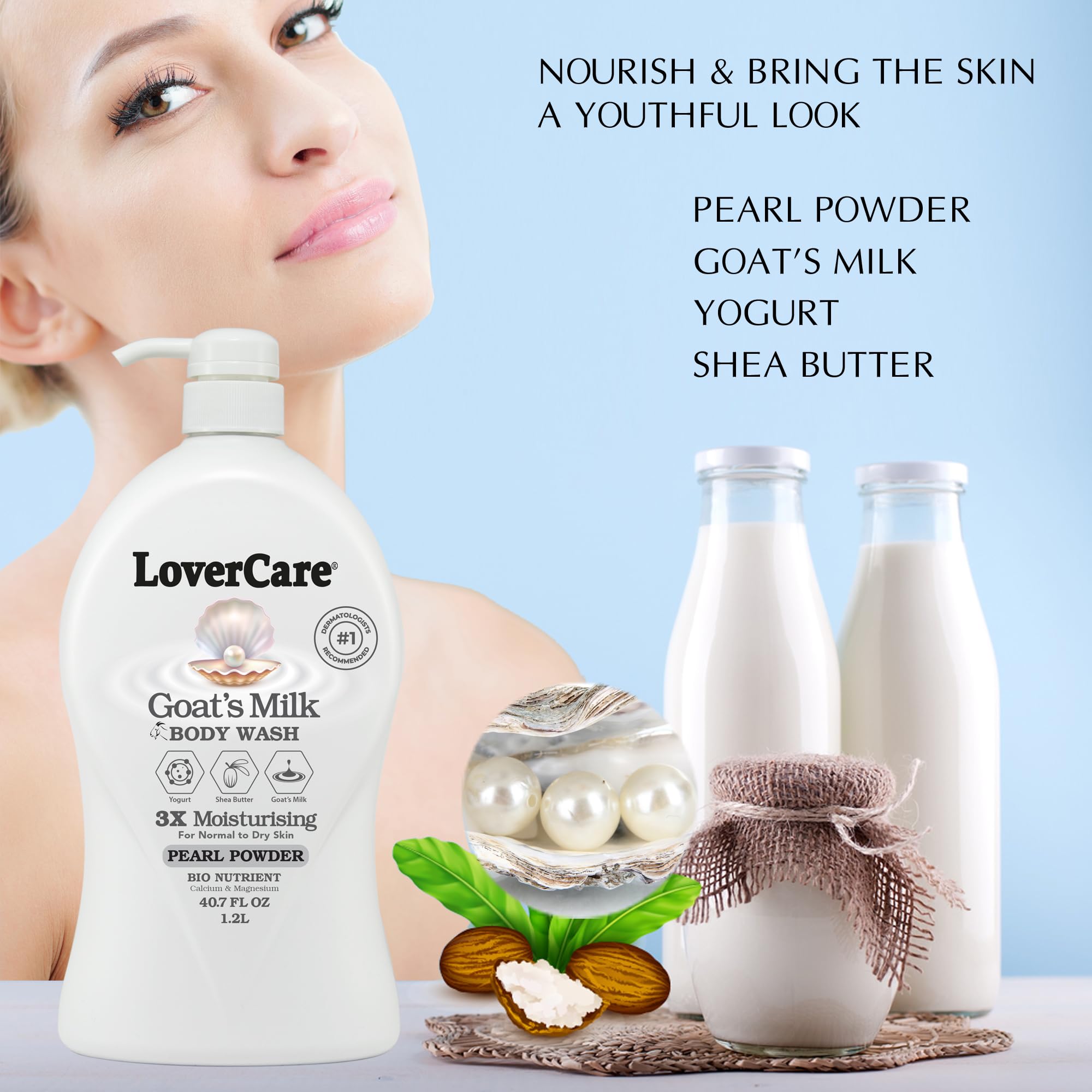 Lover's Care Goat Milk Body Lotion for Dry Skin Pearl 27.05oz (800ml) - Combo Body Lotion & Body Wash