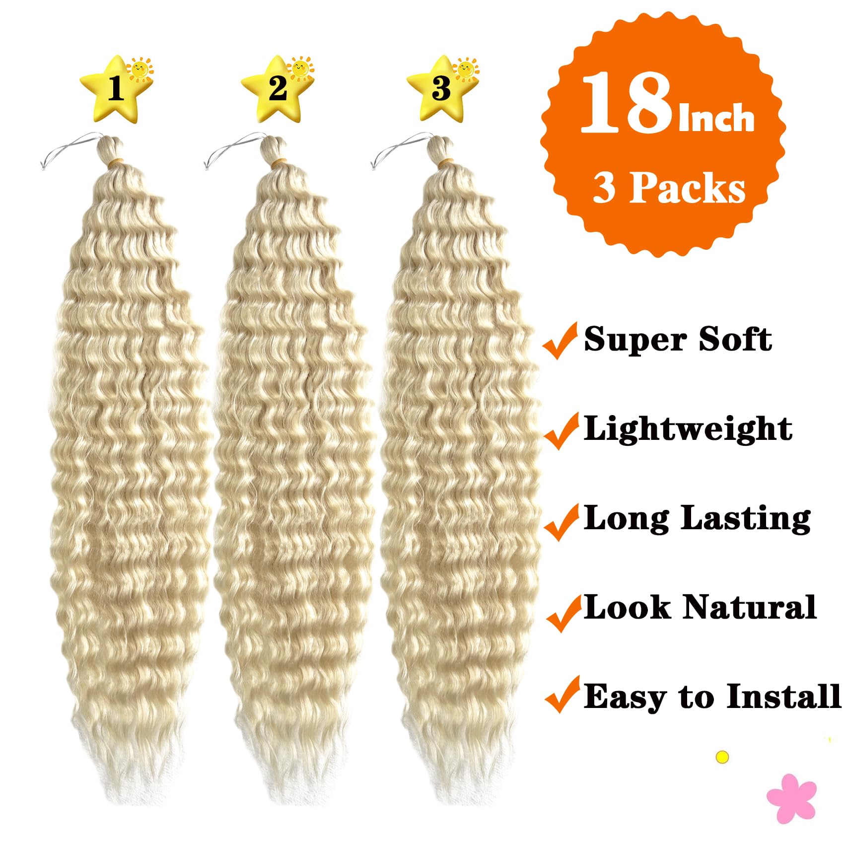 Paraglame Blonde Deep Wave Crochet Hair 18 Inch Ocean Wave Crochet Hair 3 Packs Curly Braiding Hair Extensions For Women(3Packs,