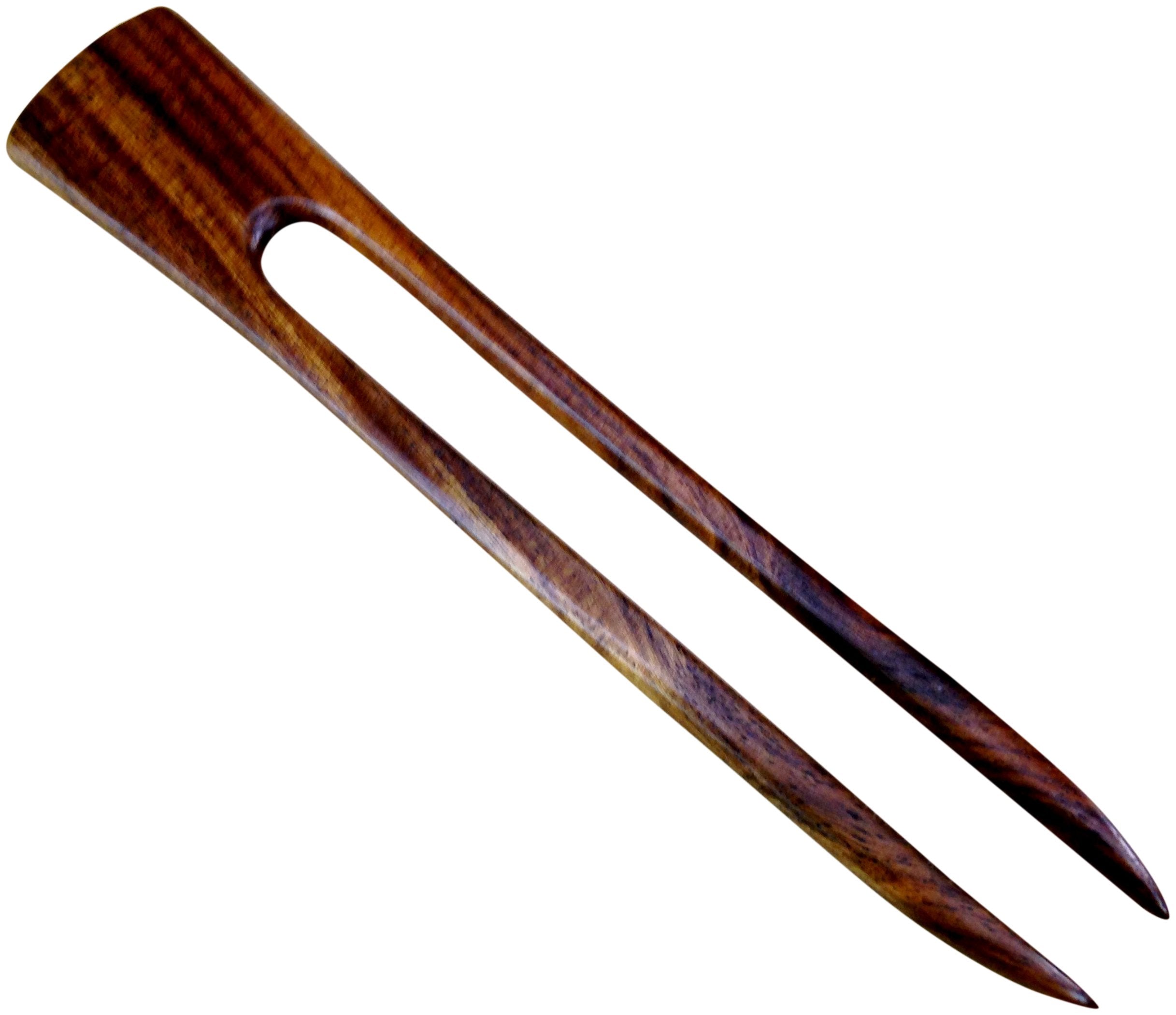 (1) Rosewood Wood Two Prong 6 Inch Straight Hair Stick Pick Pic Pin Fork