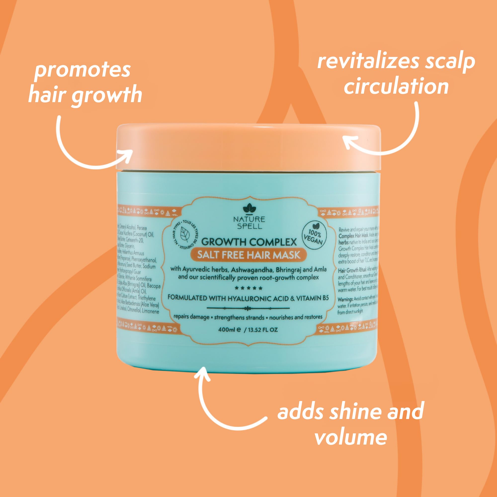 Nature Spell Hair Mask for Hair Hair Growth 13.52 Fl Oz, Deep Conditioning Hair Mask Suitable for all Hair Types, Growth Complex