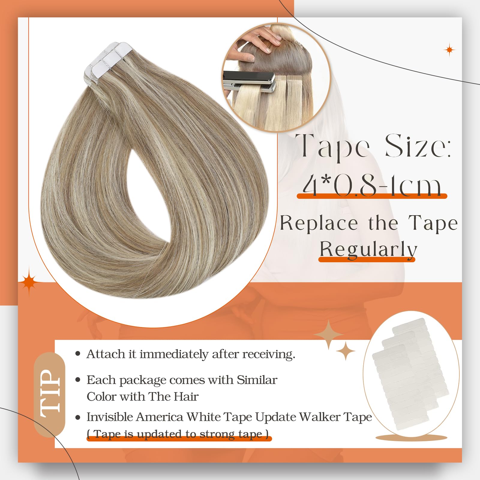 Full Shine Blonde Tape In Hair Extensions Human Hair 14Inch Double Sided Tape Color 19/8/60 Grey Fading To Ash Brown And Blonde