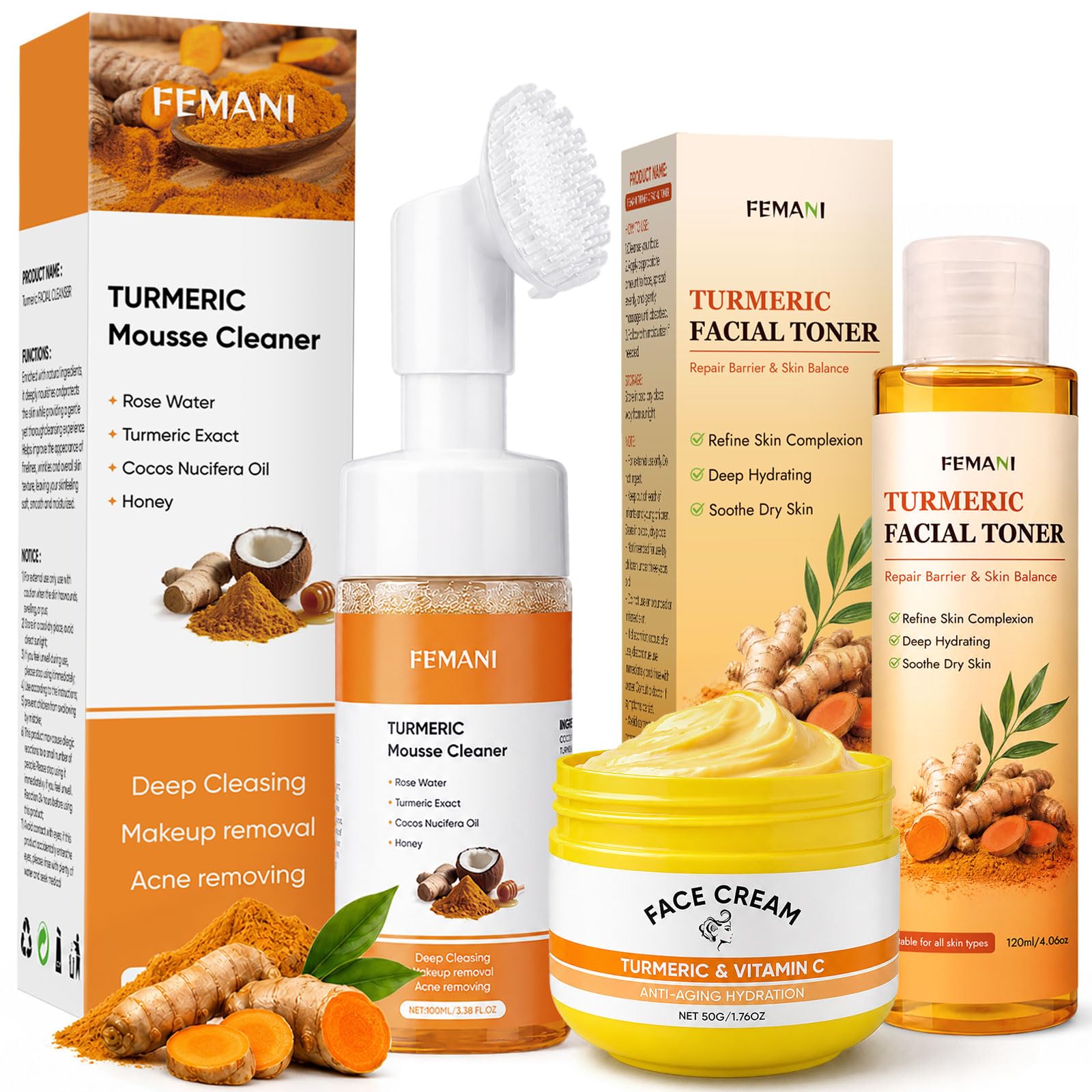 Turmeric Wash and Care 3 Pcs Set: Turmeric Face Wash, Toner & Face Cream
