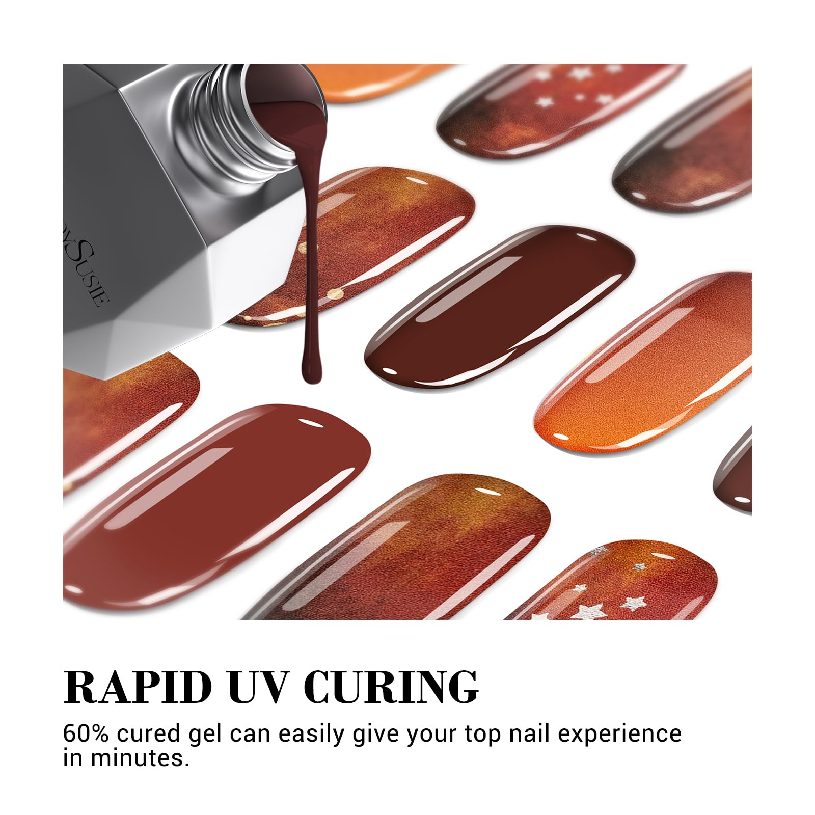 Melodysusie Semi Cured Gel Nail Strips (Autumn Brown)- Works With Nail Lamp, Salon-Quality, Long Lasting, Easy To Apply & Remove