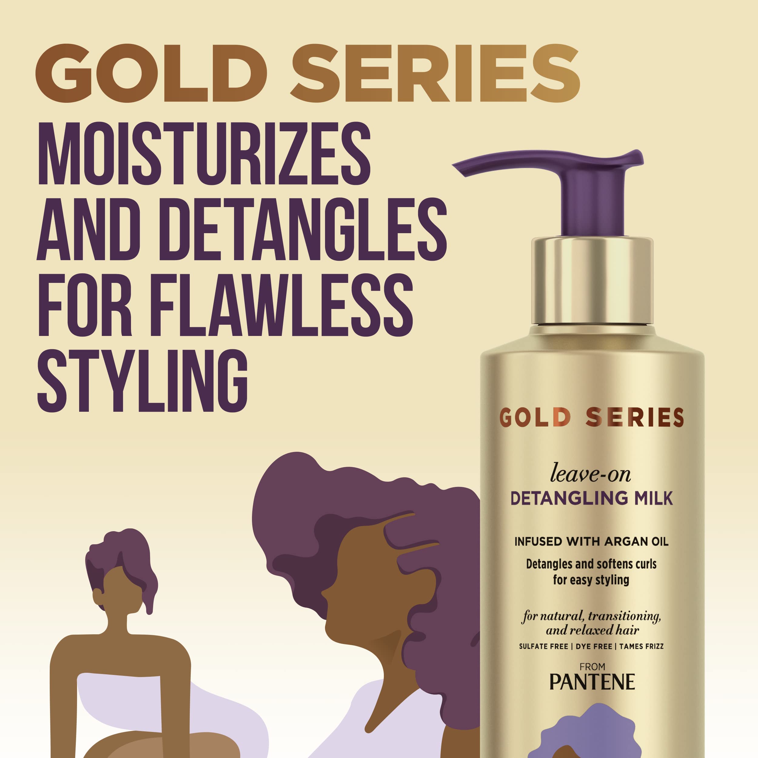 Pantene Gold Series Detangling Milk Hair Treatment For Curly Hair, Natural And Textured Hair, 7.6 Fl Oz Leave-On Hair Detangler