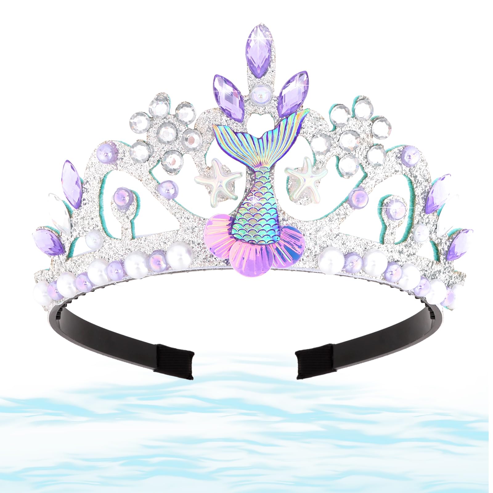 CIEHER Mermaid Crown Tiara for Women Girls Meadband Birthday Decorations Hair Accessories Costume Princess Mermaid Tail(Purple)