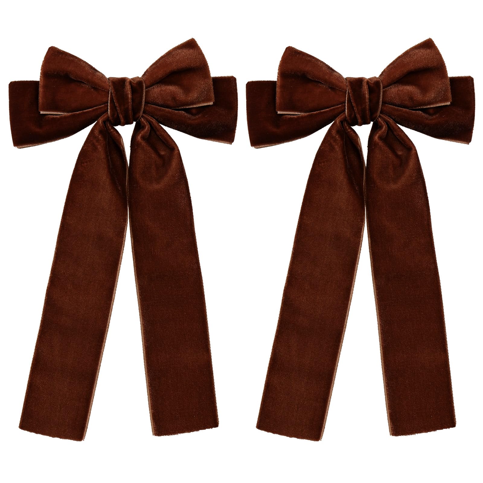 2pcs Velvet Long Tail Hair Bows Clips for Girls Women 5.5 Fall Dark Brown Velvet Ribbon Alligator Barrettes Hairpins Everyday Dress Outfit Decor Accessories