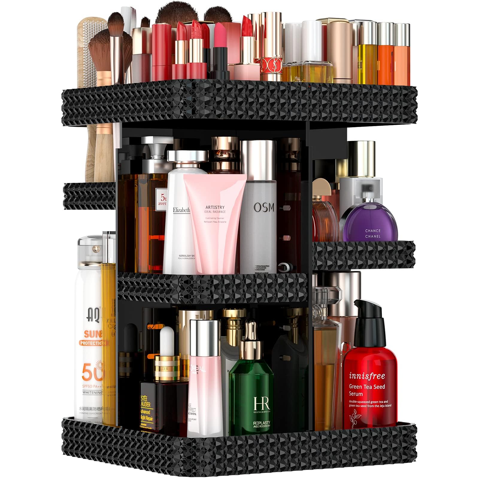 DALEMKY 360 Rotating Makeup Organizer Black - Large Acrylic Makeup Organizers and Storage for Vanity, Cosmetic Organizer Counter