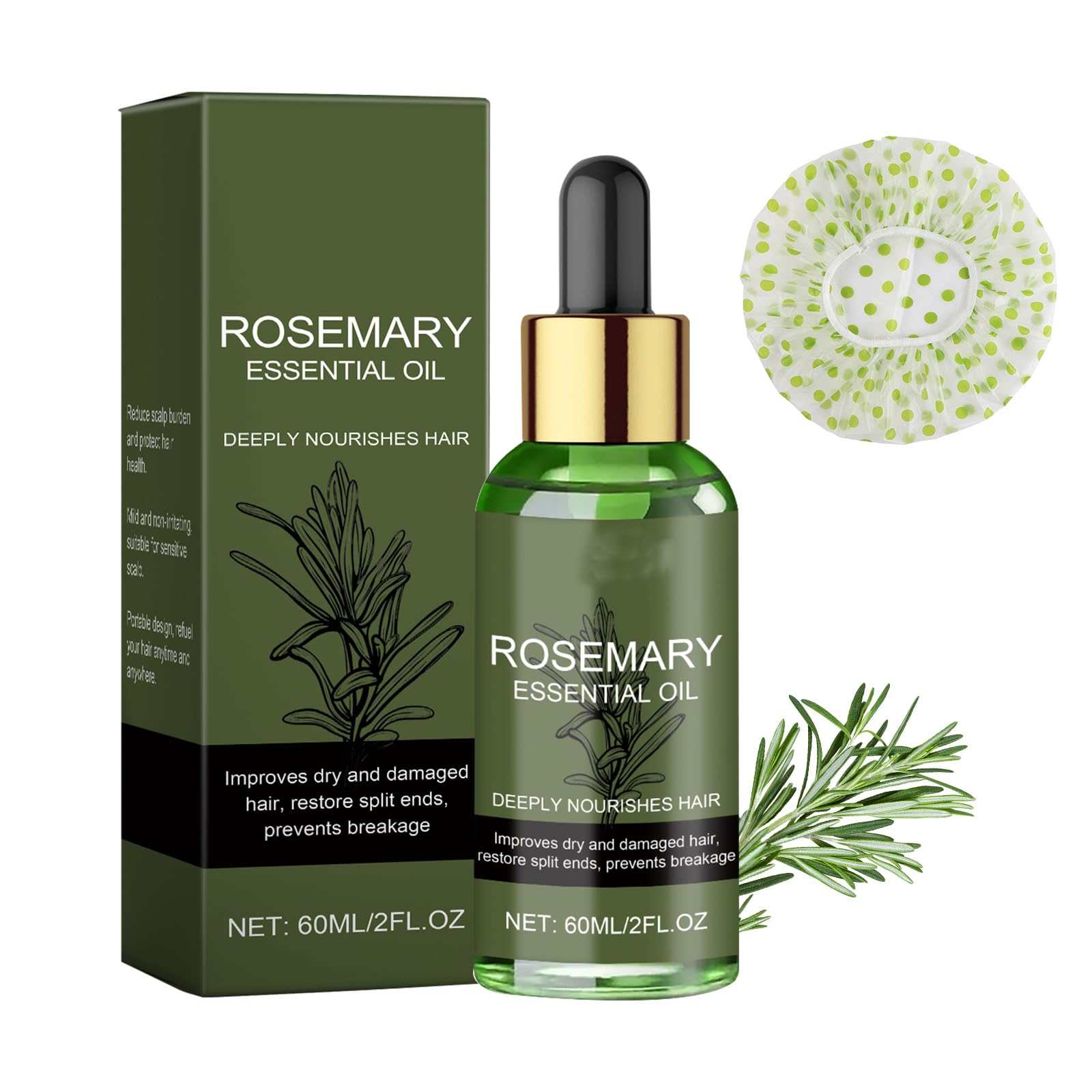 Organic Rosemary Oil + 1PCS Shower Caps,Hair Growth Scalp Oil for Dry Damaged Hair