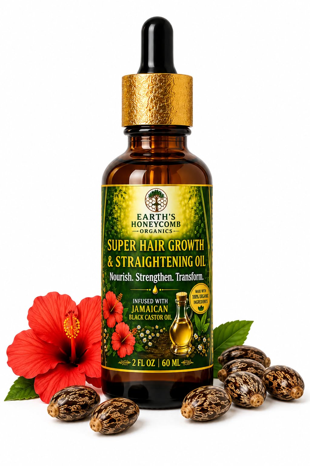 Earths Honeycomb Organics Super Hair Growth & Strengthening Oil with Jamaican Black Real Castor Oil, 2 fl oz