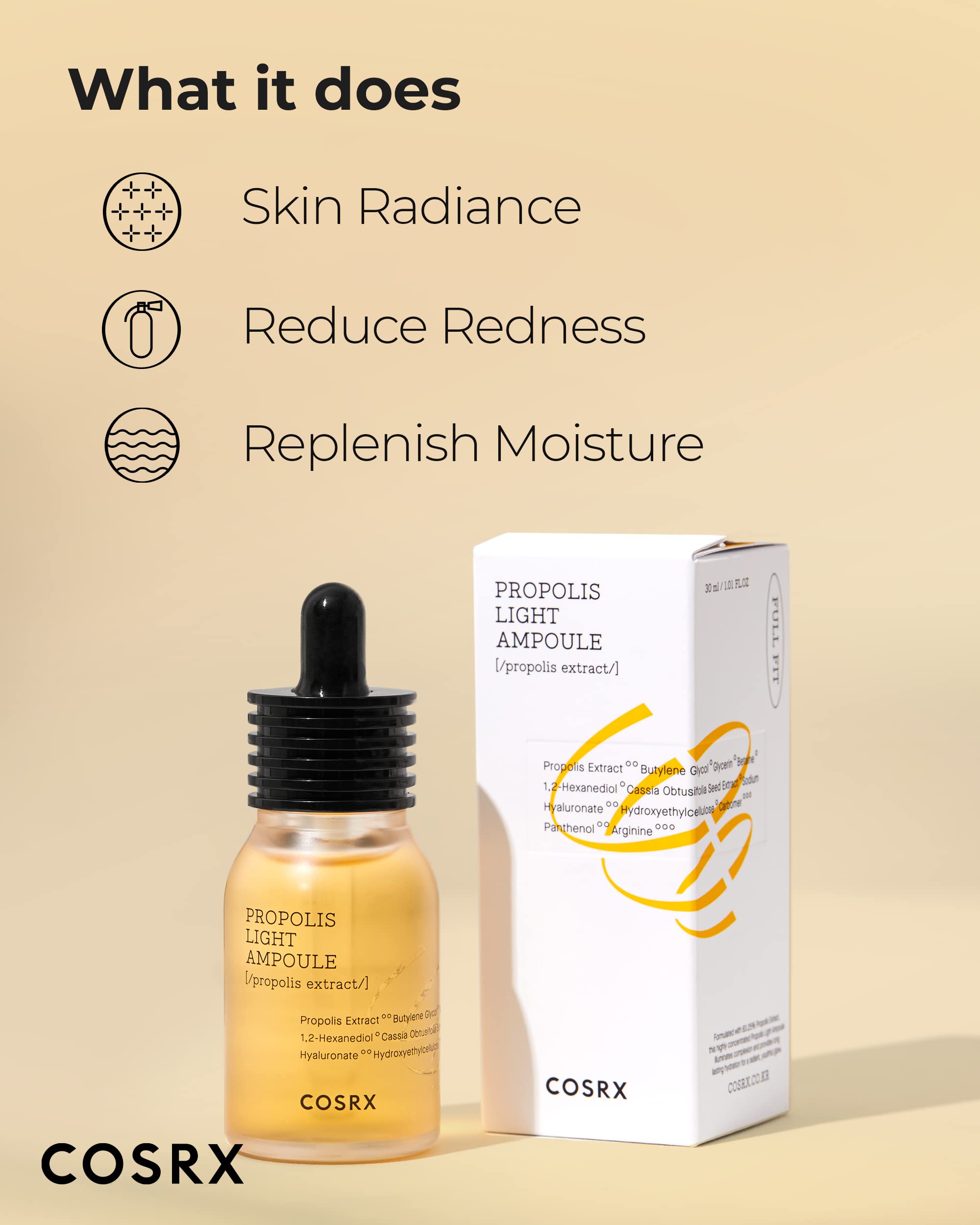 Cosrx Propolis Ampoule, Glow Boosting Serum For Face With 73.5% Propolis Extract, 1.01Fl.Oz/30Ml, Hydrating Essence For Sensitiv