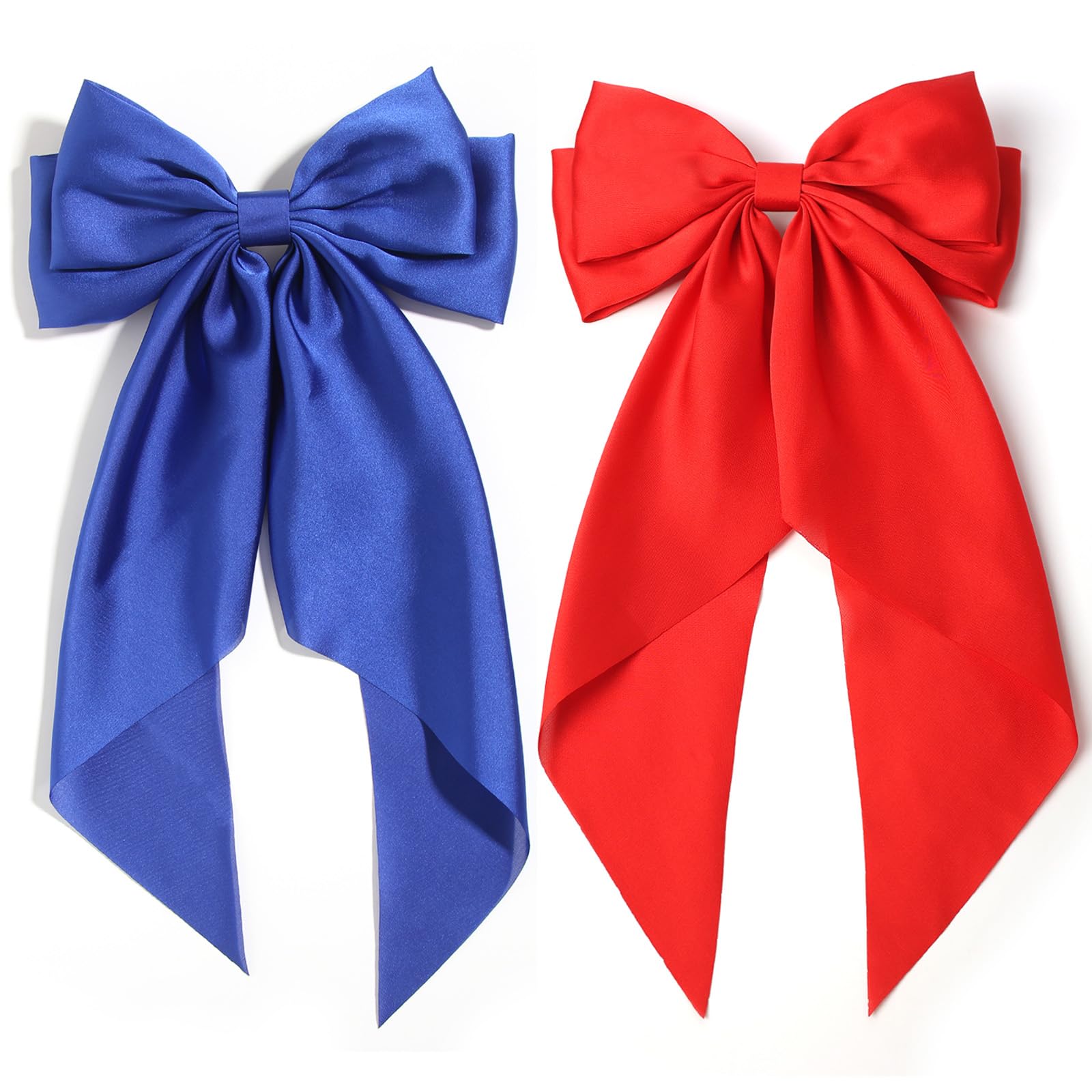 SUSULU Large Hair Bow Clips for Women Red Royal Blue Hair Bows Slides for Girls Satin Hair Barrettes with Long Ribbon Tail,Weddi