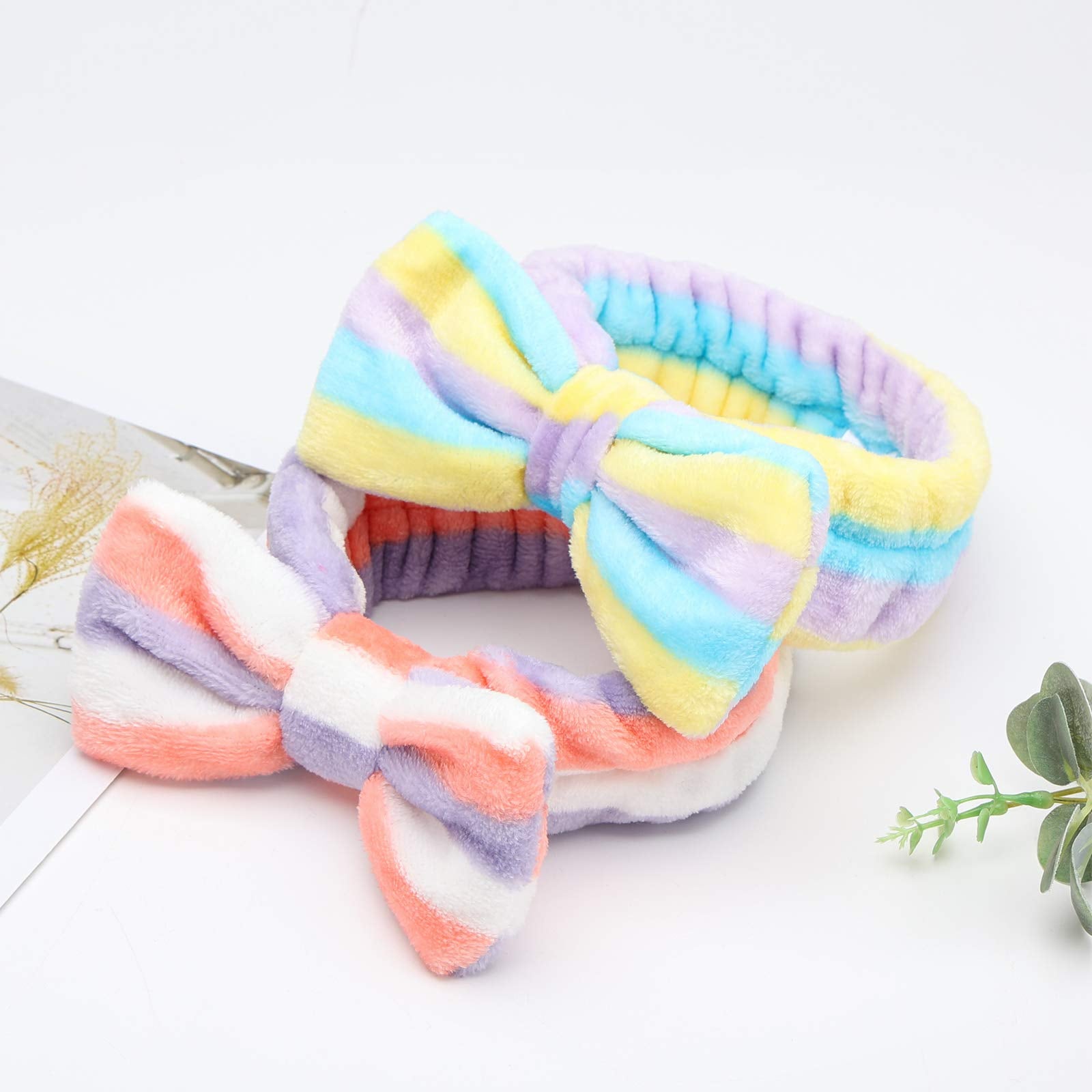 3 Otters Spa Headband, 8 Pack Spa Headband For Washing Face Bow Hair Band Fluffy Makeup Headbands, Soft Coral Fleece Head Wraps