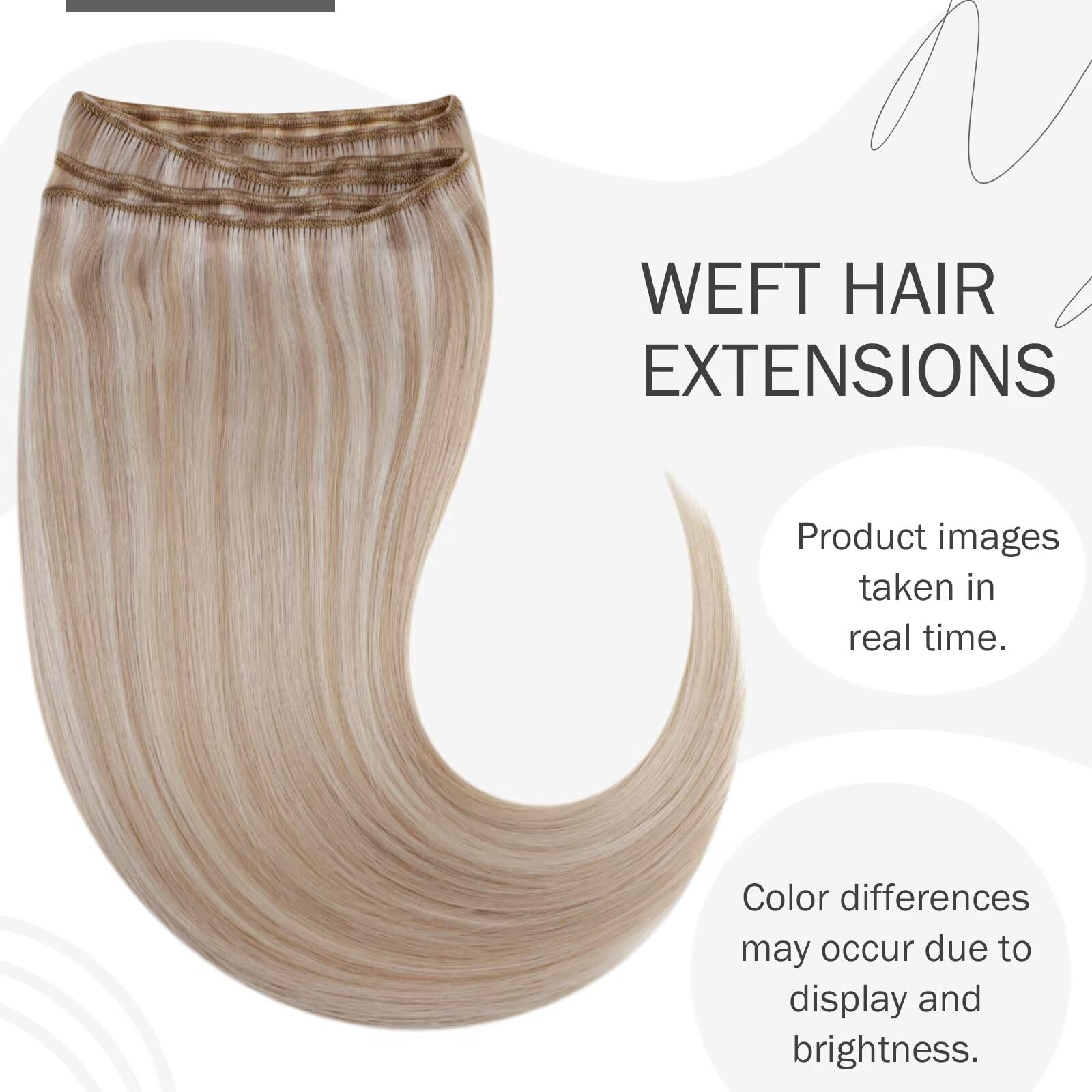Hetto Blonde Sew In Hair Extensions Real Human Hair Weft Hair Extensions 16 Inch 80G Human Hair Weft Extensions #18/613 Ash Blon