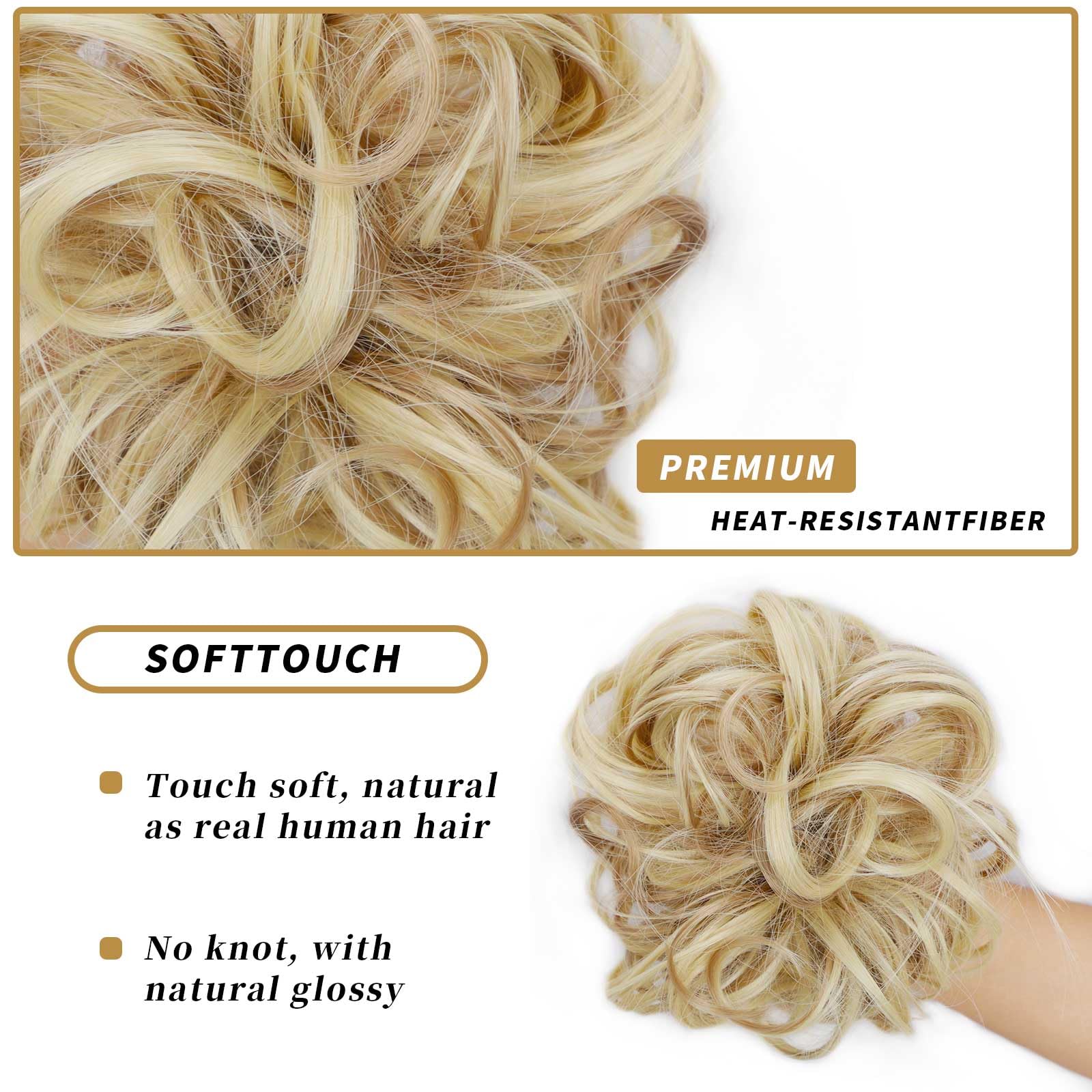 Lativ Messy Bun Hair Scrunchie Tousled Updo Hair Extensions With Elastic Rubber Band Hair Bun Curly Wavy Hair Piece Synthetic Ch