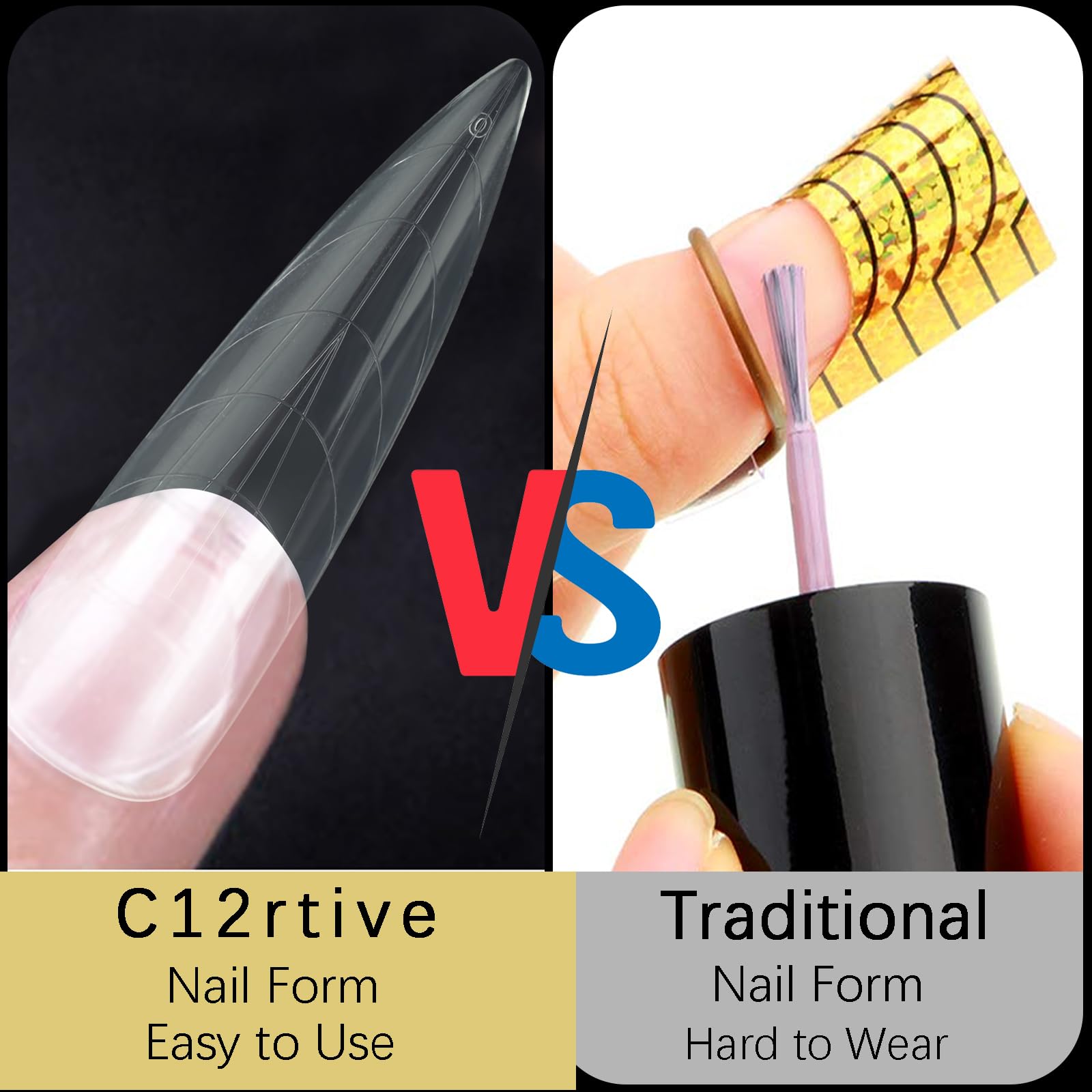 C12Rtive 120Pcs Dual Nail Forms,Long Almond Extension Poly Nail Gel Na ...