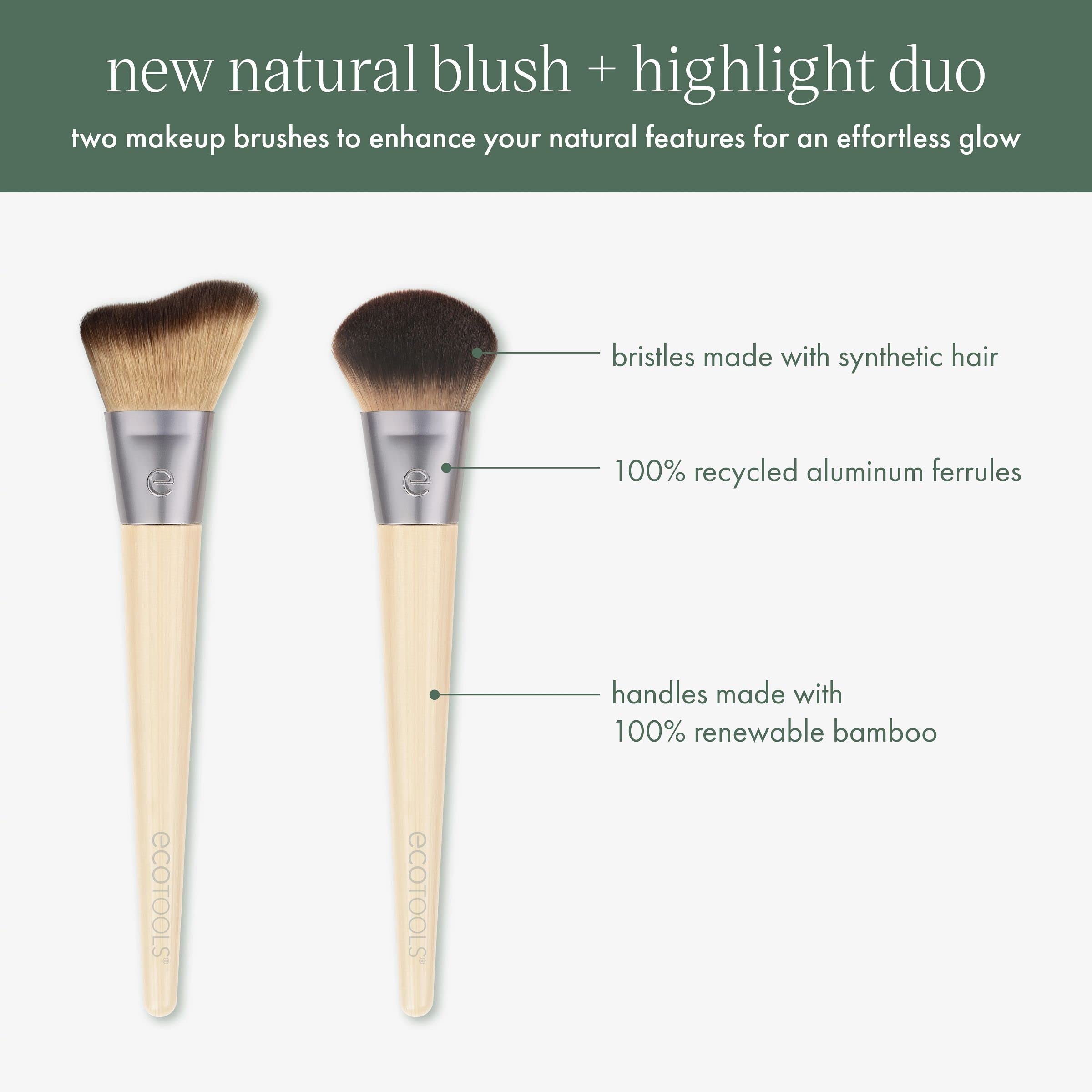 EcoTools Blush + Highlight Brush Duo, Makeup Brushes For Liquid, Cream, & Powder Highlight & Blush, Enhance Natural Skin, Eco-Fr