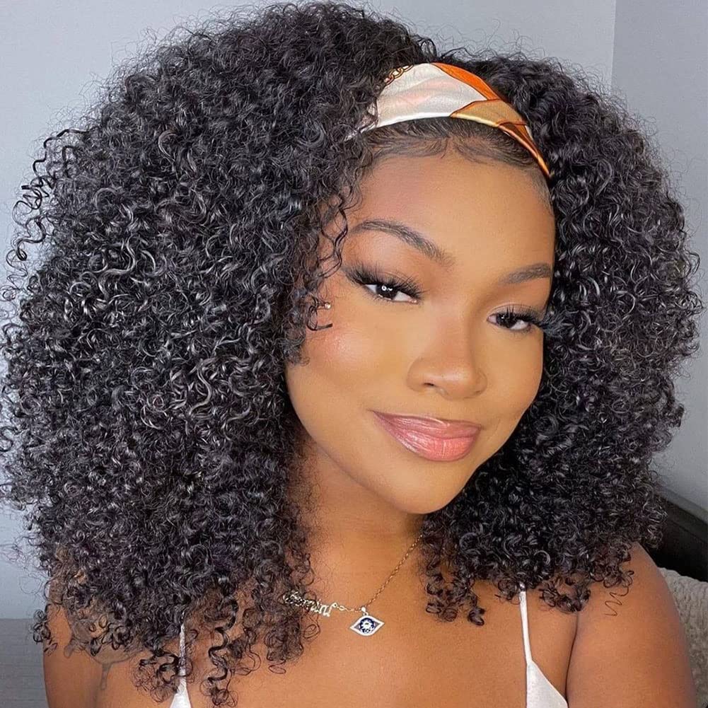 ISEE Hair Afro Kinky Curly Headband Wig Human Hair 180% Density Afro Wigs for Black Women Natural Curls 10A Glueless Human Hair 