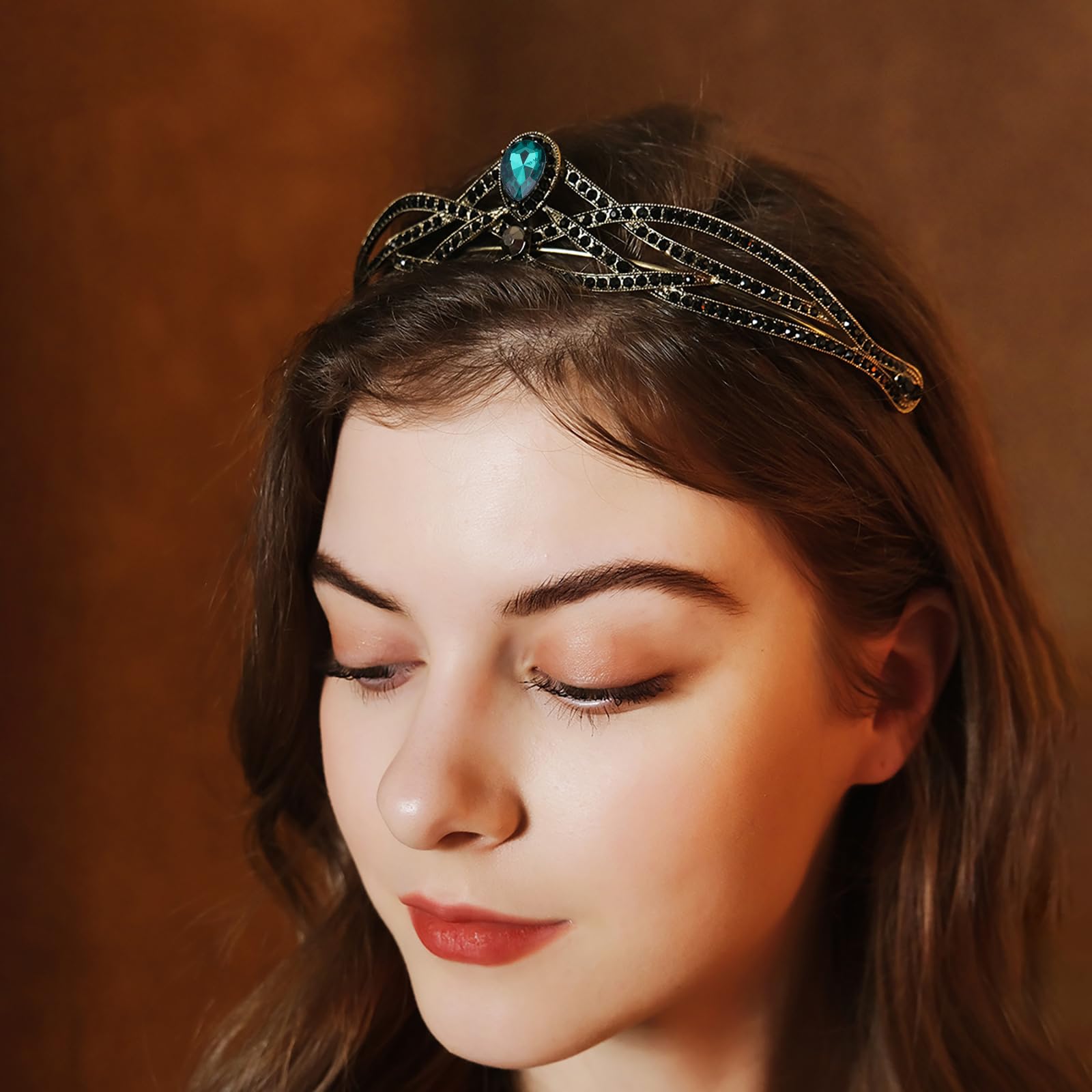 HEWEICSY Green Crown for Women, Baroque Queen Tiara for Women, Green Vintage Tiara for Wedding, Costume Hair Accessories for Bir