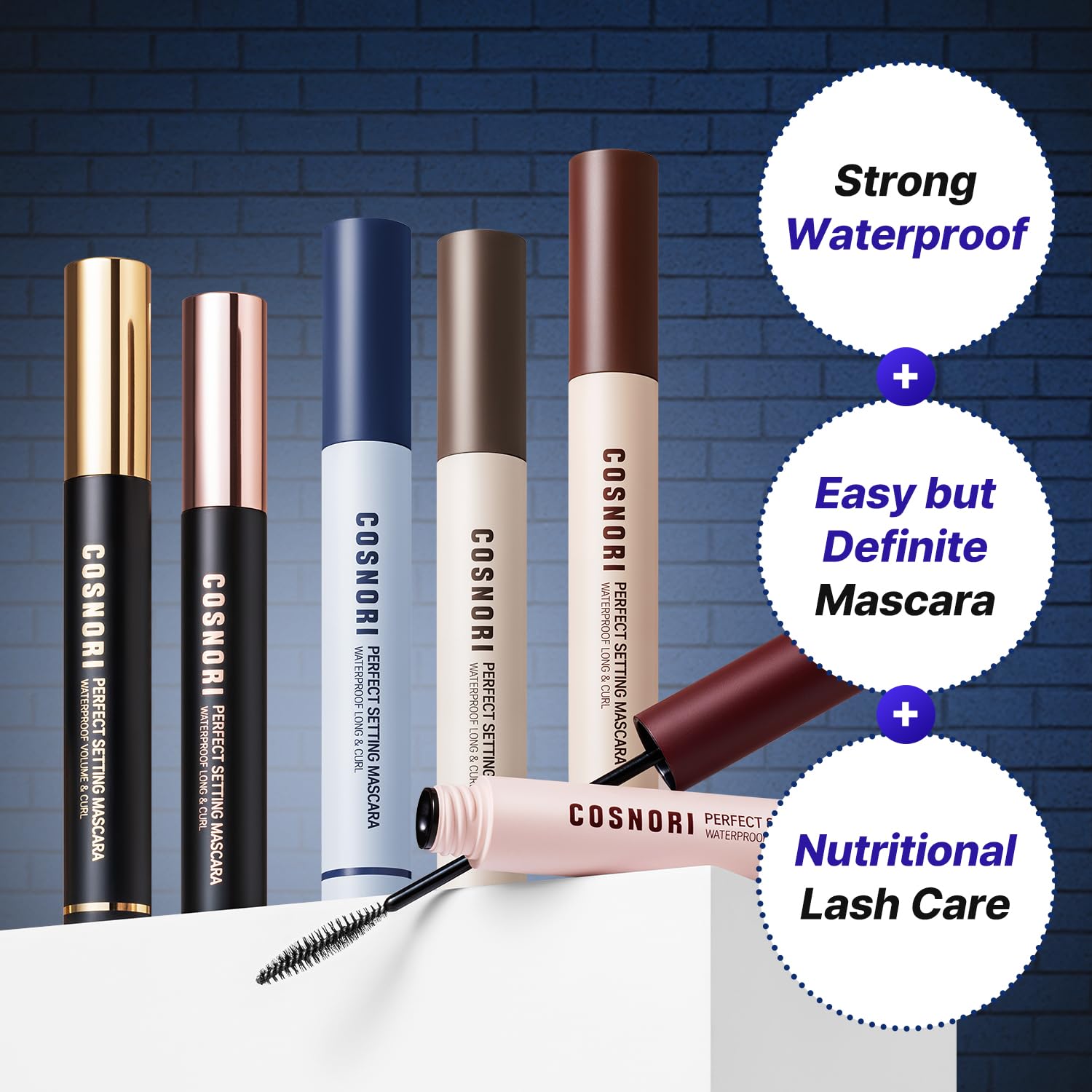COSNORI Perfect Setting Waterproof Mascara Volume & Curl - Volumizing Mascara Black - Thicker, Voluminous Eyelashes - Waterproof