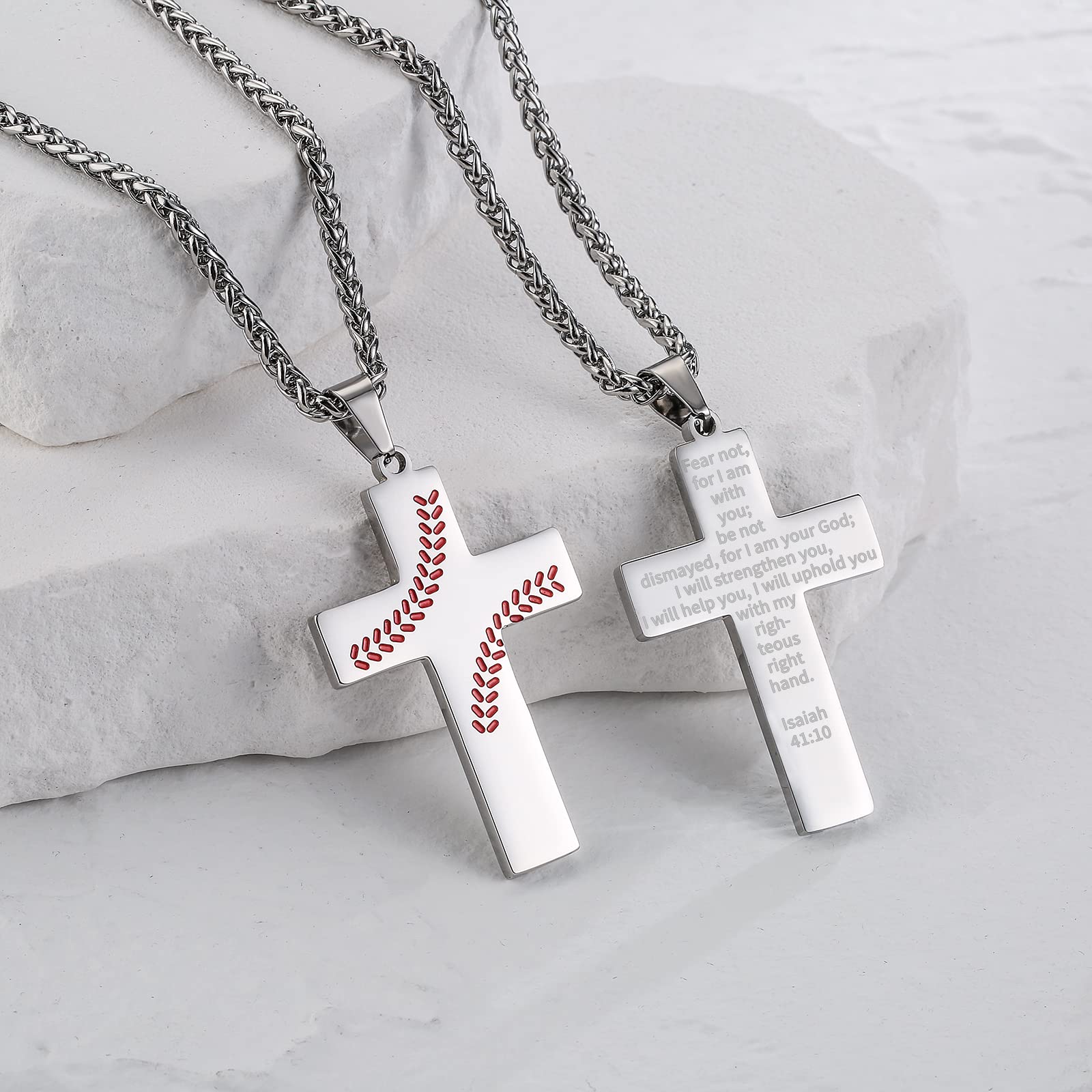 Zocomi Cross Necklace for Men Baseball Pendant Chain Silver Stainless Steel Religious Christian Baptism First Communion Confirma