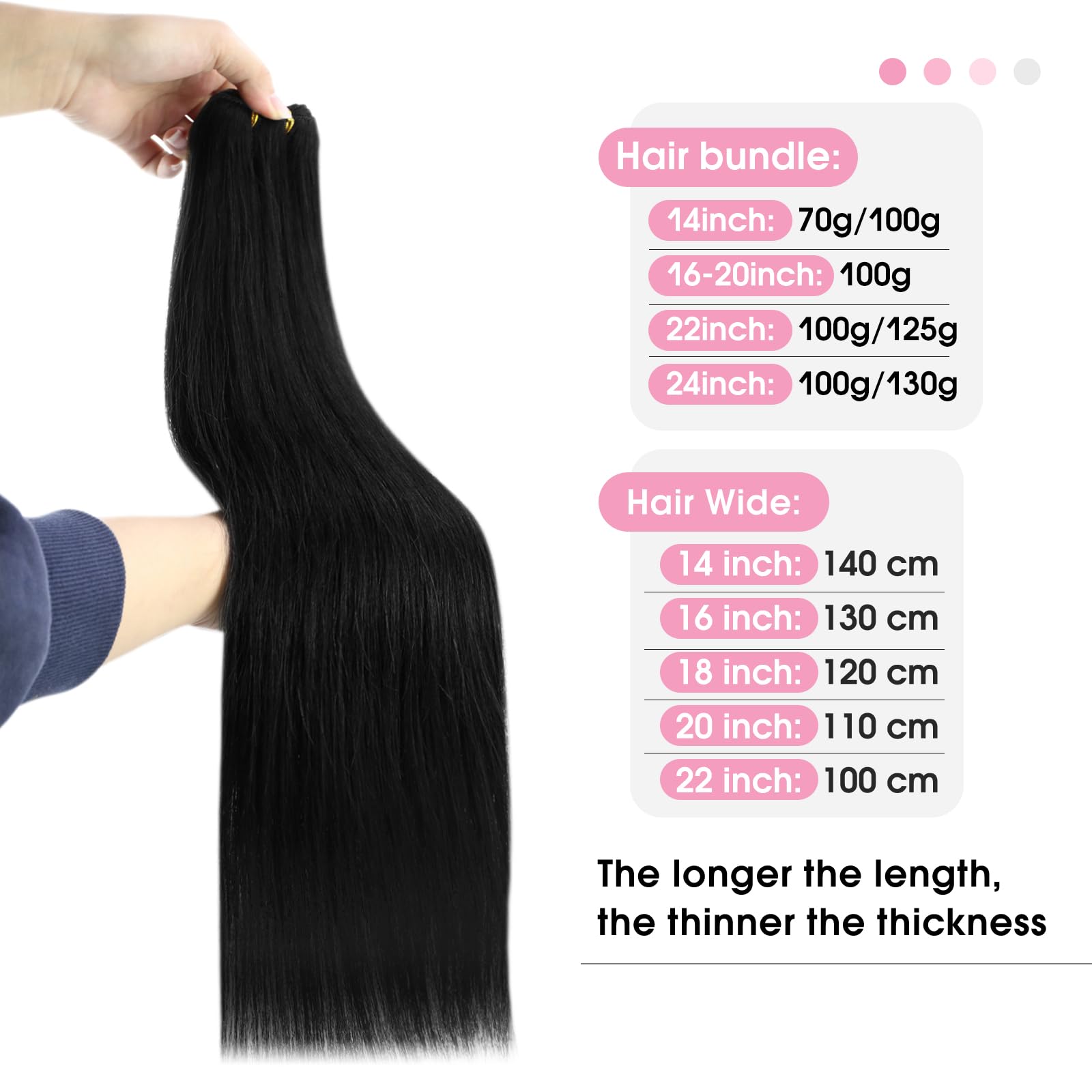 YoungSee Weft Extensions Human Hair Black Weft Hair Extensions Real Human Hair Black Sew in Human Hair Extensions Jet Black Soft