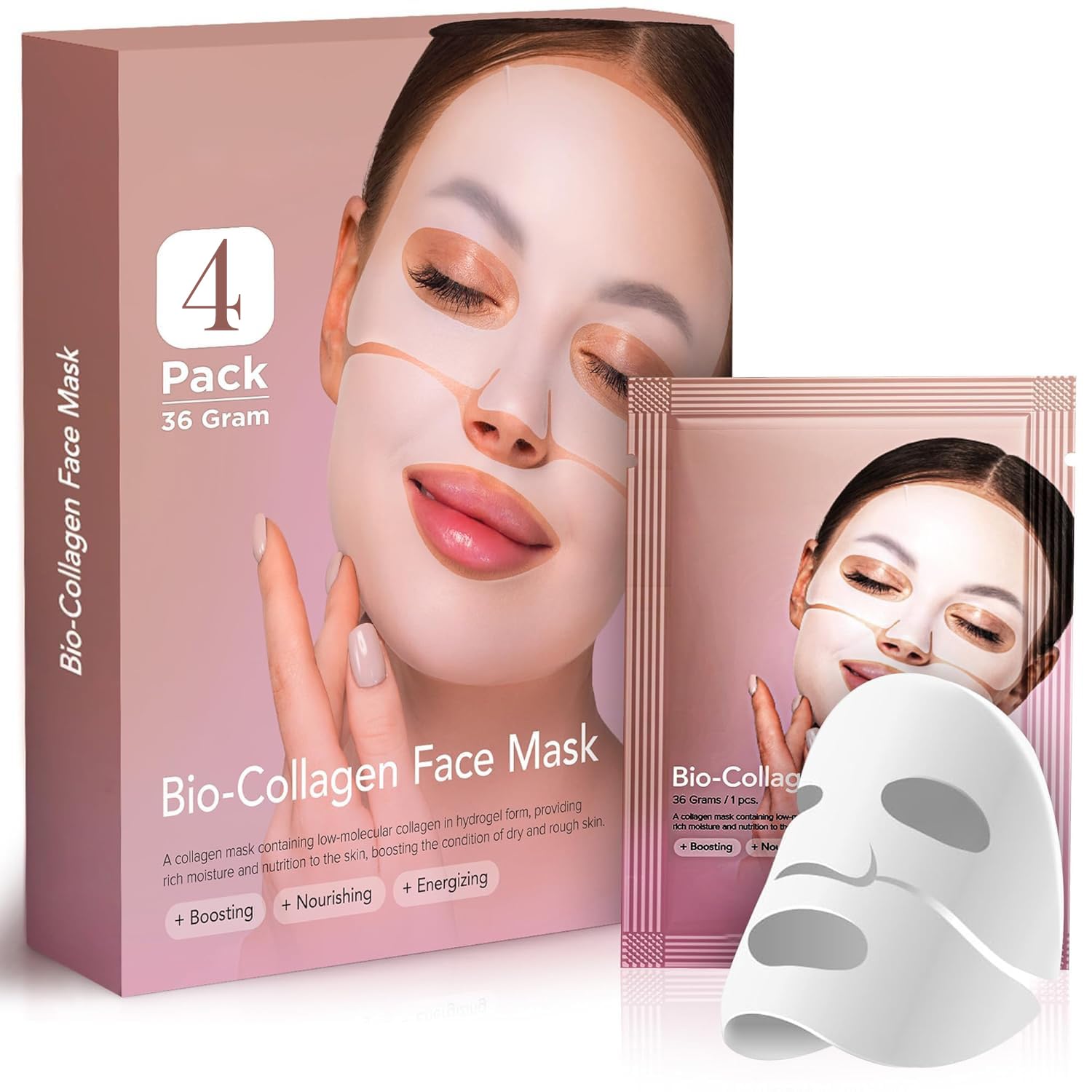 Bellox 4 Pcs Bio Collagen Face Mask For Women & Girls, Hydrating Overnight Hydrogel Mask, Deeply Skin Moisturizes Gel Sheets For