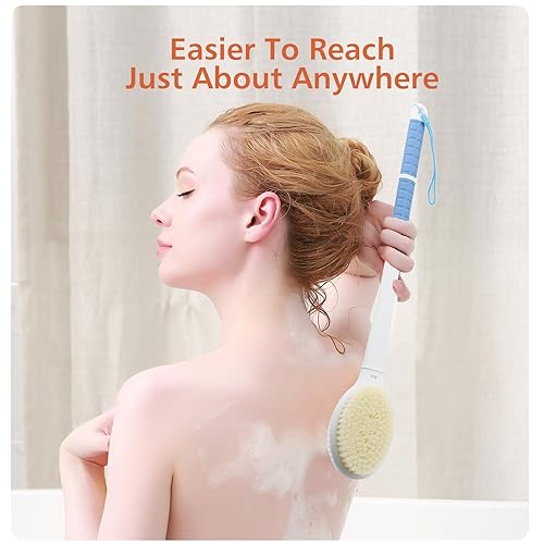 Shower Brush With Soft And Stiff Bristles,20.5'' Extra Long Handle Dual-Sided Back Scrubber Bath Brush Body Exfoliator For Wet O