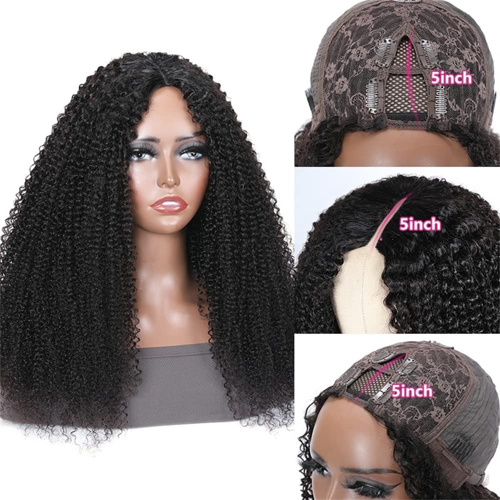 Unice Glueless Kinky Curly V Part Wigs Human Hair No Lace Upgrade U Part Wigs Afro Kinky Curly V Shape Human Hair Wig With Clips