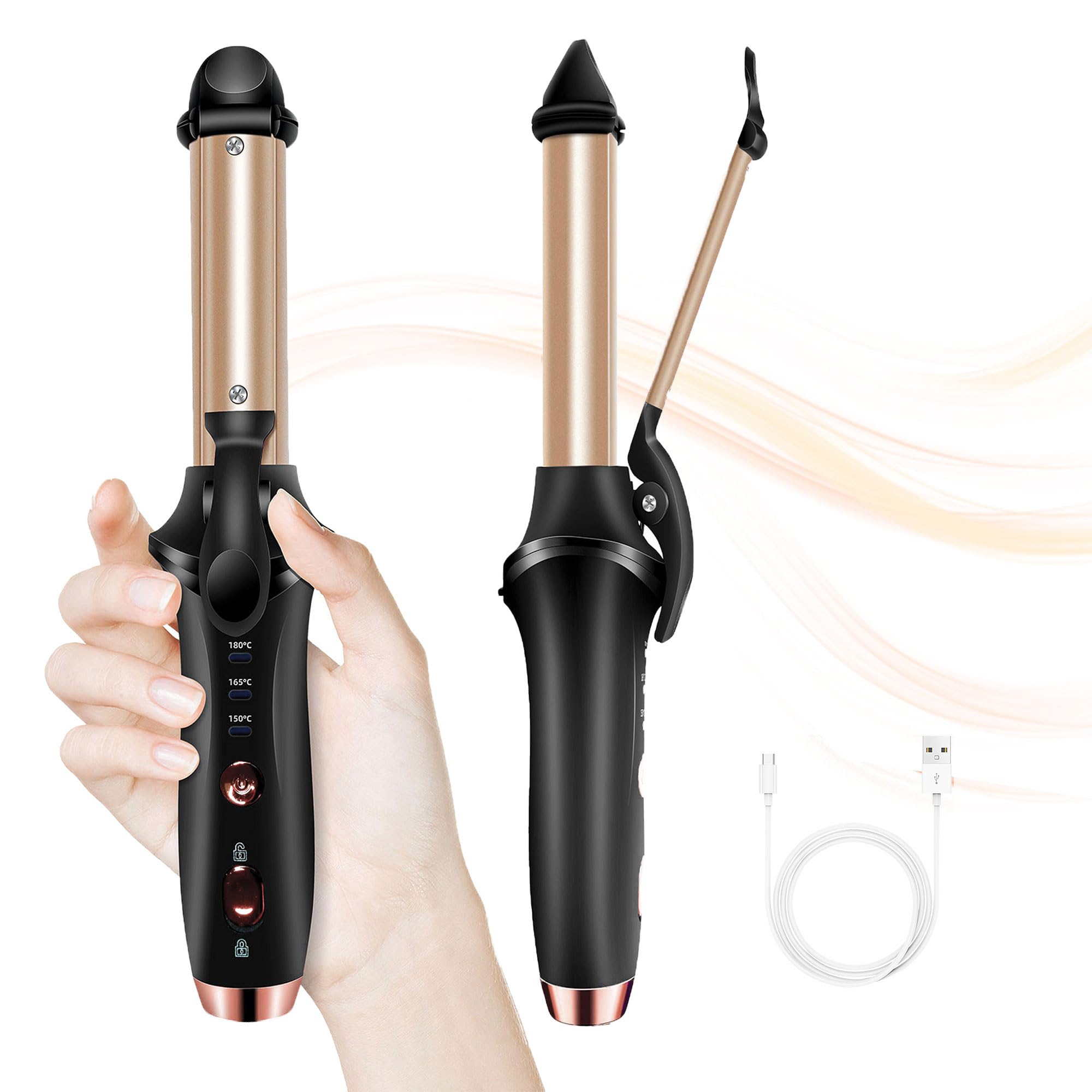 Cordless Rechargeable Curling Iron, USB Rechargeable 4000mAh Cordless Hair Curler, 356F Mini Travel Battery Powered Curling Iron