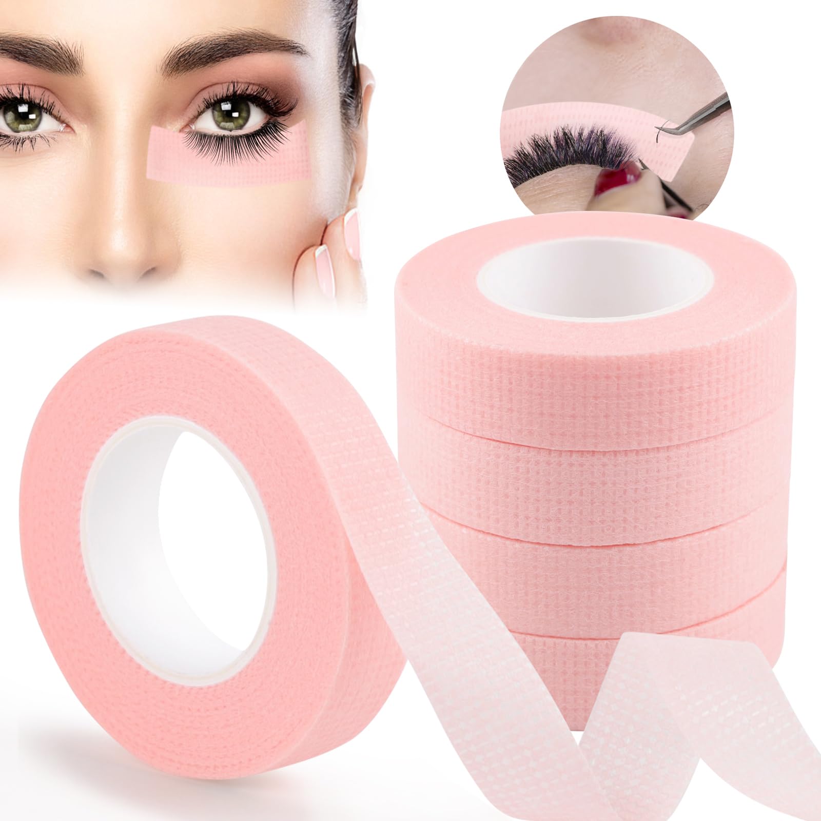 Ebanku 5 Rolls Eyelash Extension Tape, Eyelash Tape For Lash Extension Breathable Micropore Fabric Tape For Eyelash Extension Su