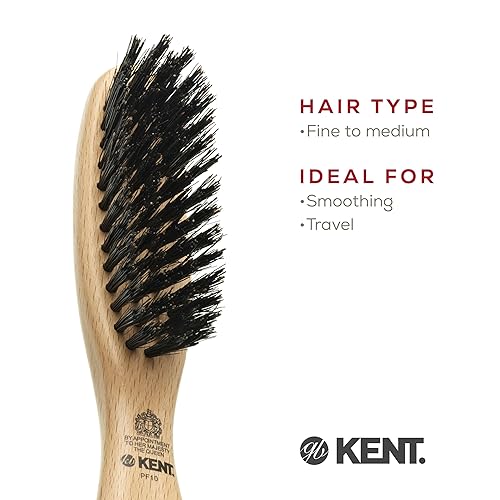Kent PF10 Natural Wood Boar Bristle Hair Brush - Straightening Brush and Styling Brush for Short to Medium Length Hair - Natural