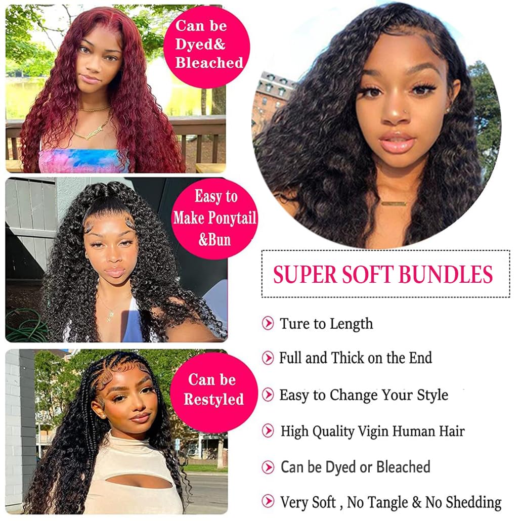 Deep Wave Bundles Human Hair 4 Bundles (22 24 26 28 Inches) 12A Virgin Curly Bundles 100% Human Hair Deep Wave Bundles Deep Curl