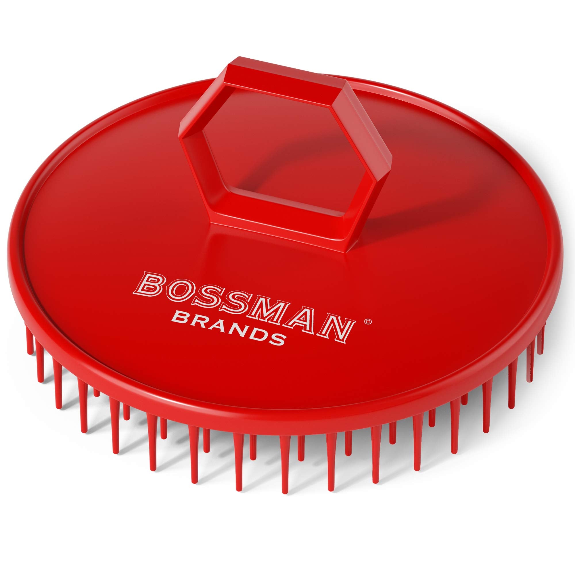 Bossman Scalp Massager And Shampoo Shower Brush - Head Scrubber - Beard Exfoliator - Hair And Beard Dandruff Control (Red)