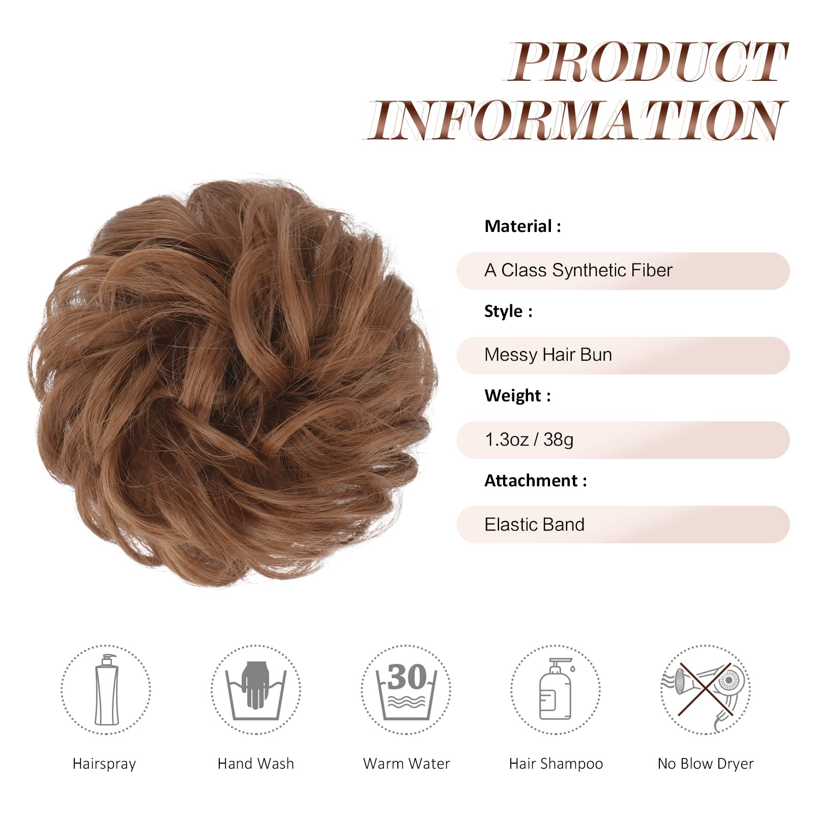 Feshfen Messy Bun Hair Piece Hair Bun Scrunchies Synthetic Light Auburn Wavy Curly Chignon Ponytail Hair Extensions Thick Updo H
