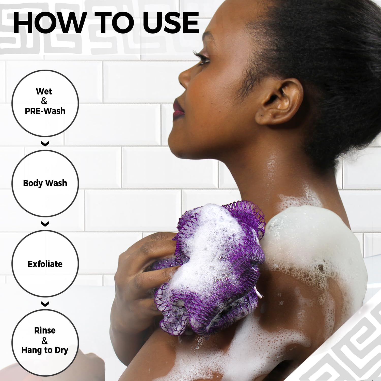 RelaxScene African Net Sponge - 2 Pack Exfoliating Body Scrubber, Nylon, Purple & Pink, Bathing Accessory with Travel Bag