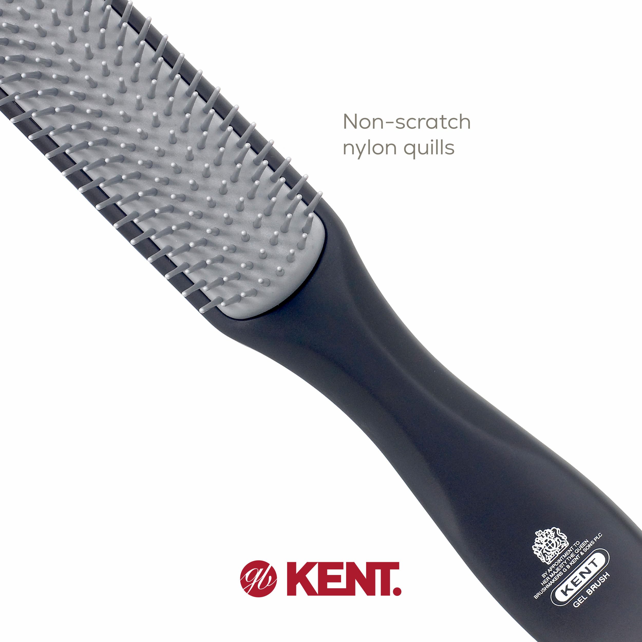 Kent KFM3 Black Half Round Narrow Detangling Hair Brush - 9 Row Ionic Anti Static Non Scratch Nylon Bristle Gel Styler Great for