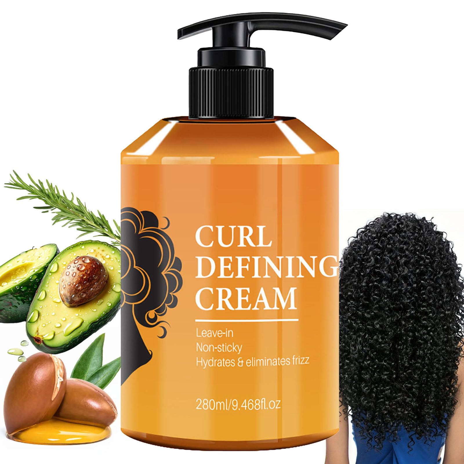 Argan Oil Curl Defining Cream, Anti Frizz Curling Cream to Define All Natural Curl Types and Textures, Wavy Hair Anti Frizz Curl