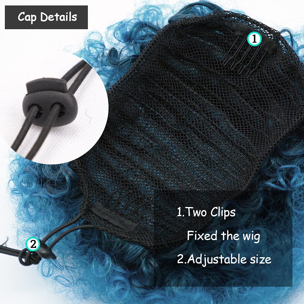 Yinmei Baibian Ombre Blue Afro Puff Drawstring Ponytail Short Ponytail High Puff Bun Hair Piece Kinky Curly Clip In On Updo Hair