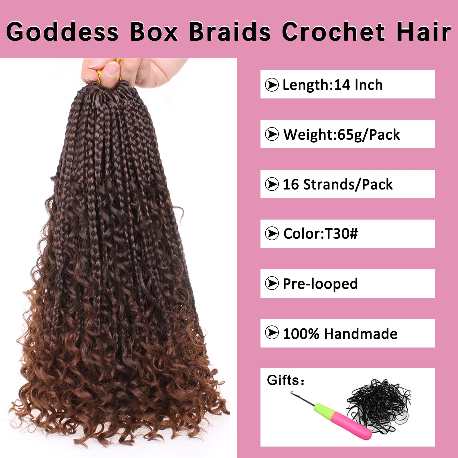 Cookoo 14 Inch Goddess Box Braids Crochet Hair With Curly Ends 8 Pack Synthetic Bohomian Hippie Box Braids Crochet Hair Pre Loop