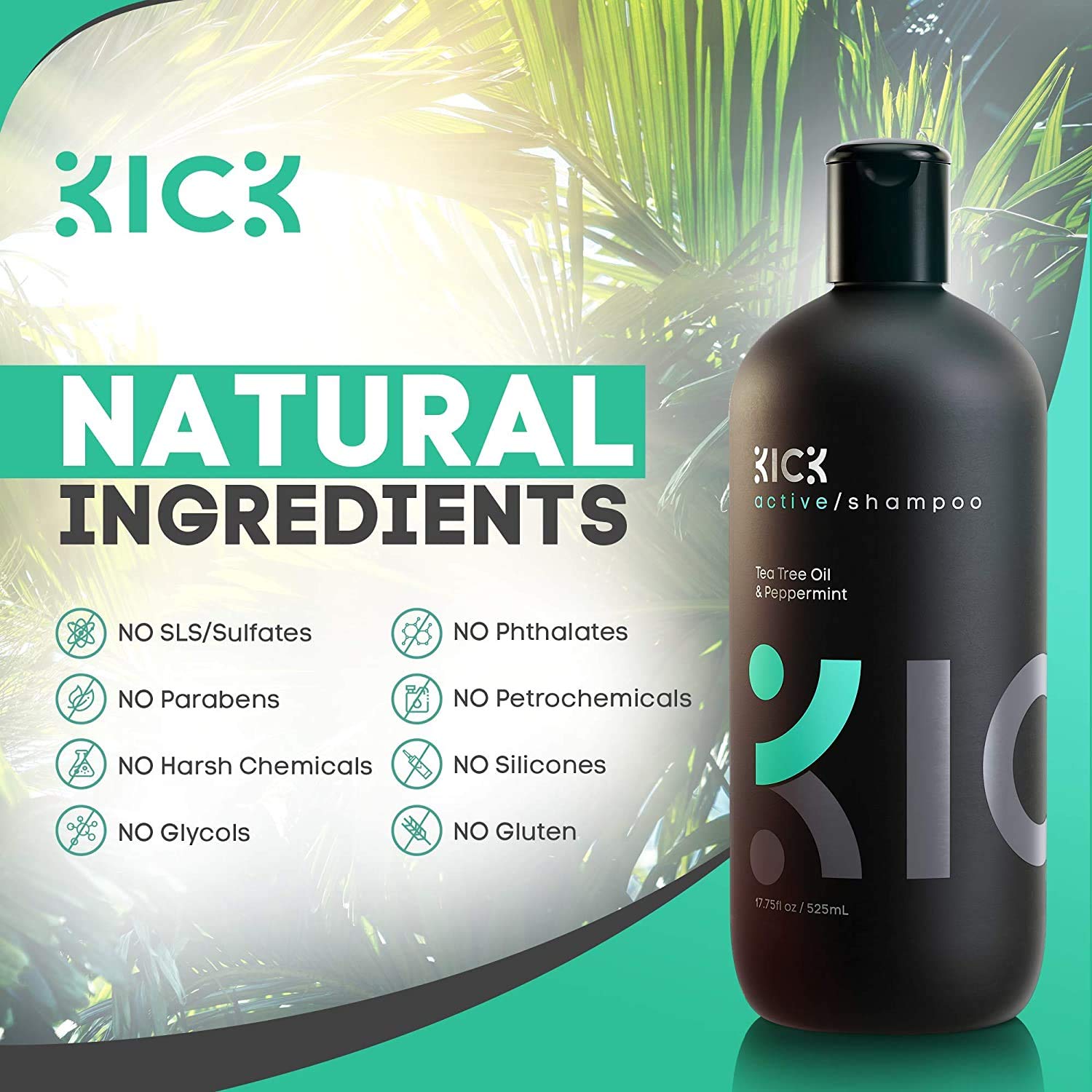 Kick Mens Shampoo - Anti Dandruff Shampoo For Men - Peppermint And Tea Tree Oil Shampoo - Dry Scalp Shampoo For Thinning Hair -
