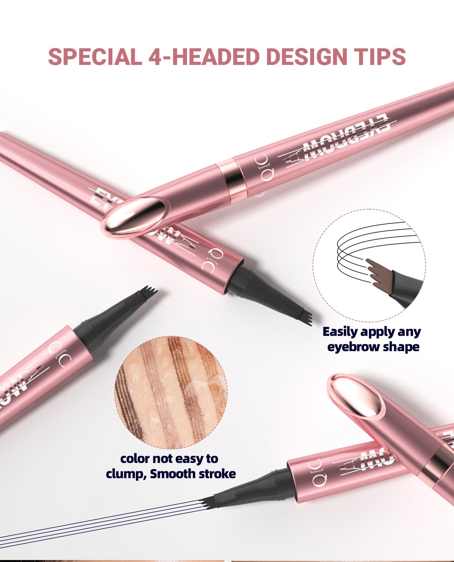Microblading Eyebrow Pen - Magic 4-Tip Eyebrow Pencil for Women - Natural-Looking, Hair-Like Defined Brows with Microblade Pen (