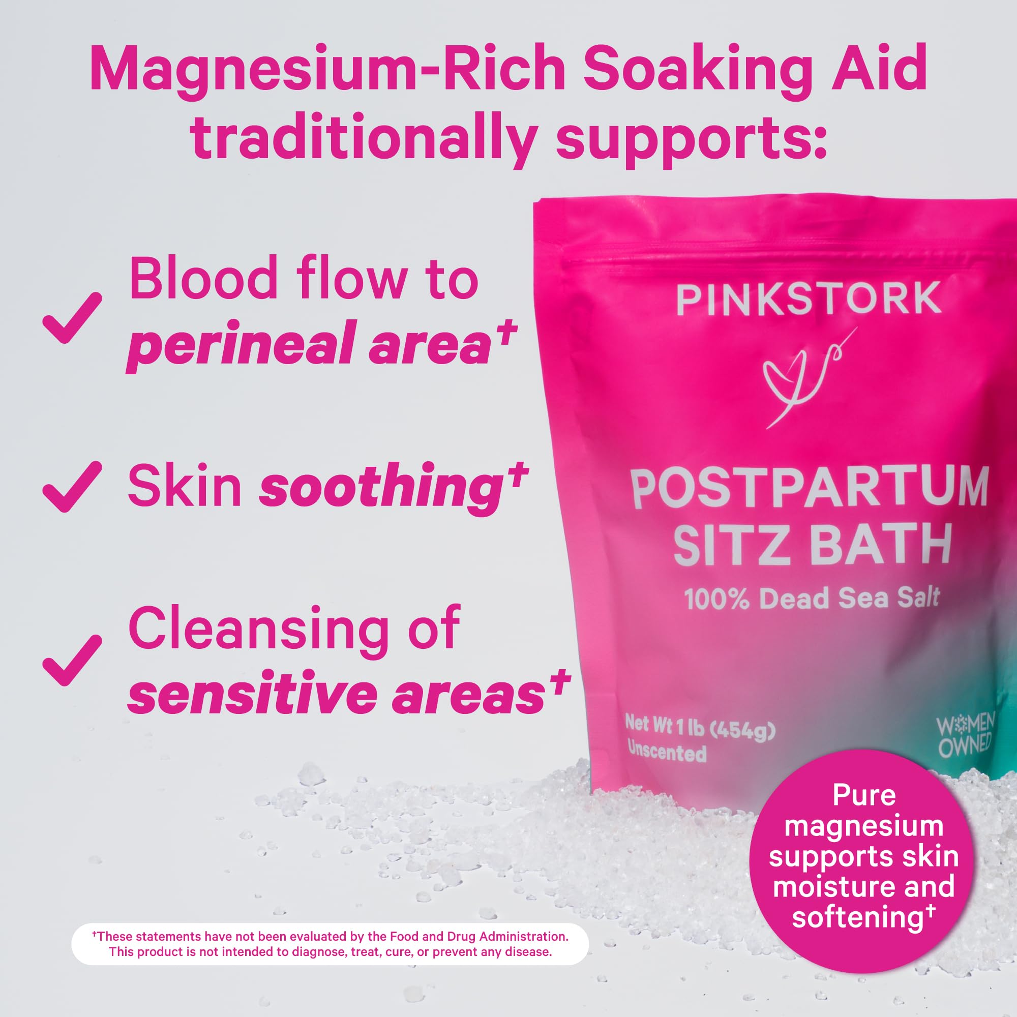 Pink Stork Postpartum Sitz Bath Soak: Dead Sea Salt For Perineal Care & Cleansing, Postpartum Recovery, Labor And Delivery Essen