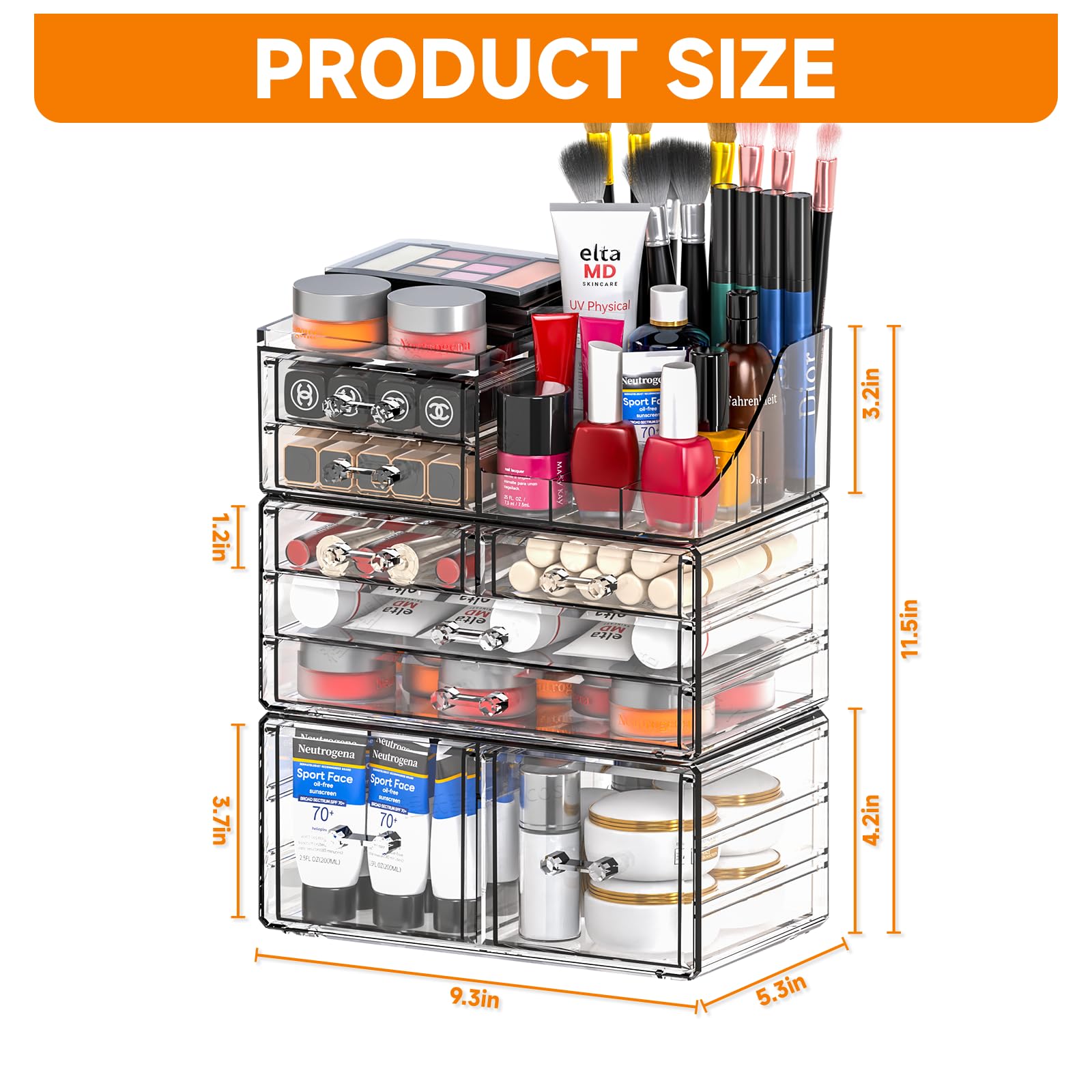 Cq Acrylic Make Up Organizers For Vanity With 6 Drawers, 2 Pack Clear Drawer Organizers,Plastic Cute Desk Accessories Organizati
