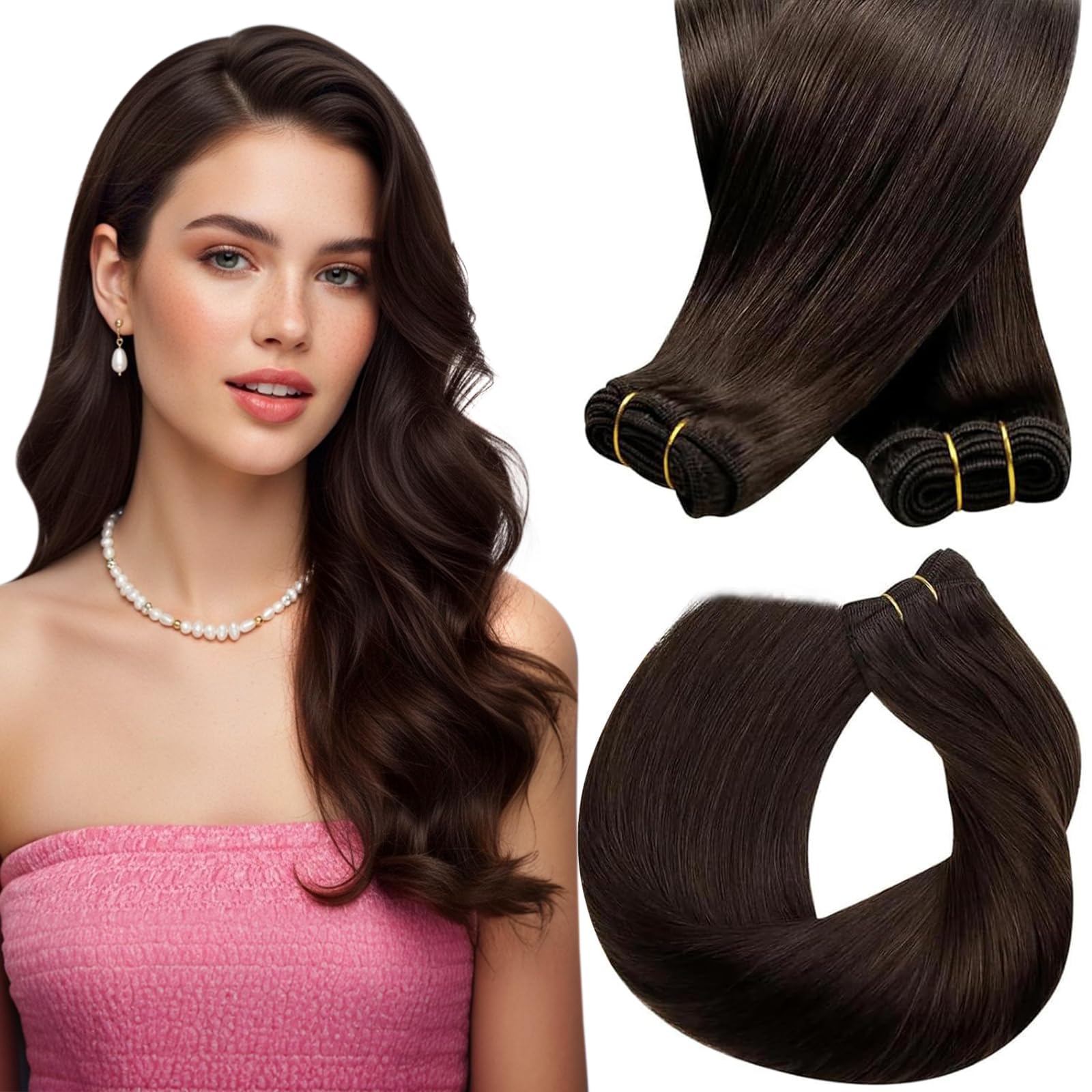 Sunny Hair Weft Hair Extensions Human Hair Brown Sew in Hair Extensions Real Human Hair Dark Brown Sew in Extensions for Women R