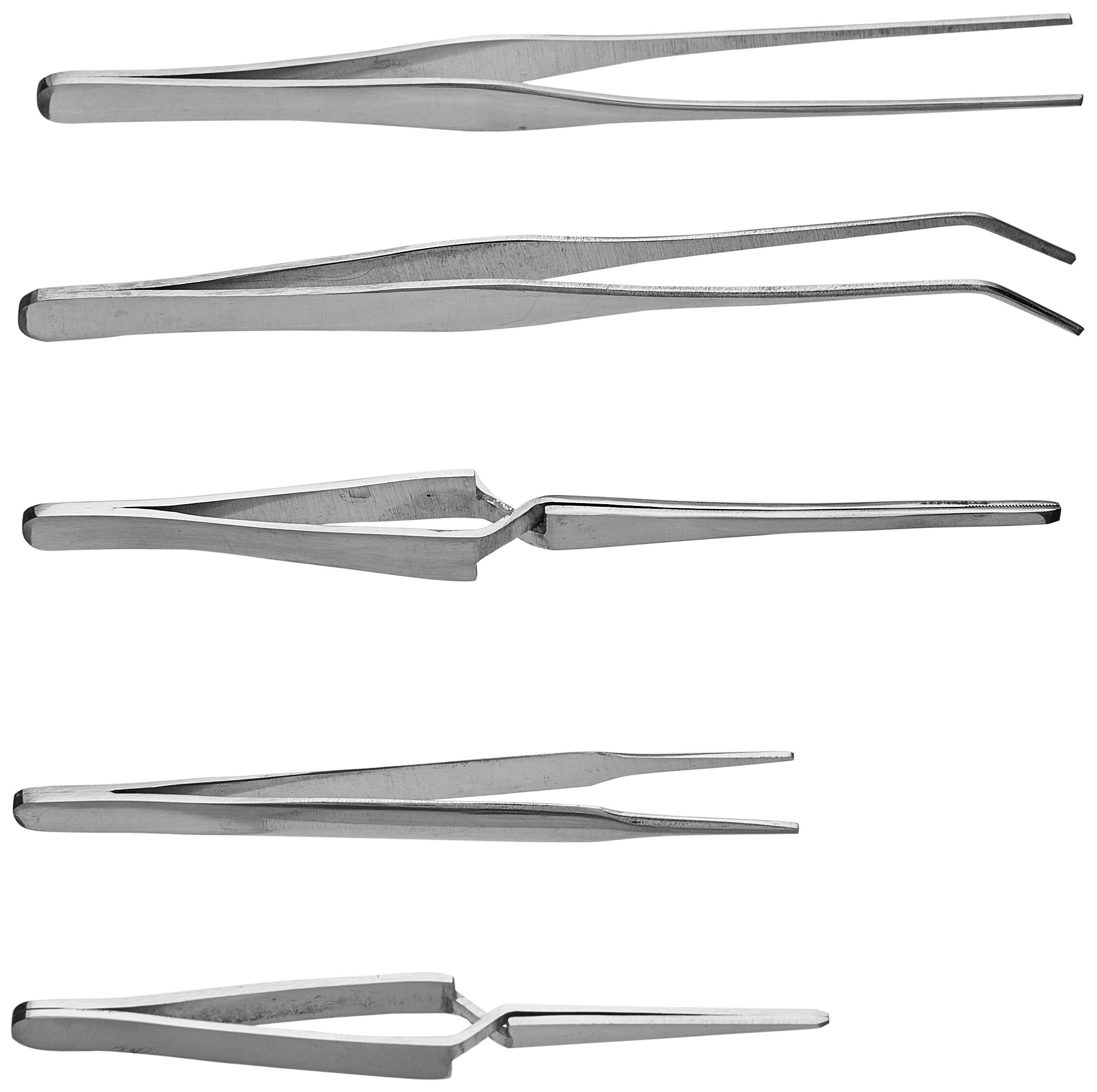 Steelman 5-Piece Utility Tweezer Set For Automotive, Electronics, And Hobby Use, Includes Angled, Self-Closing, Heat-Resistant,