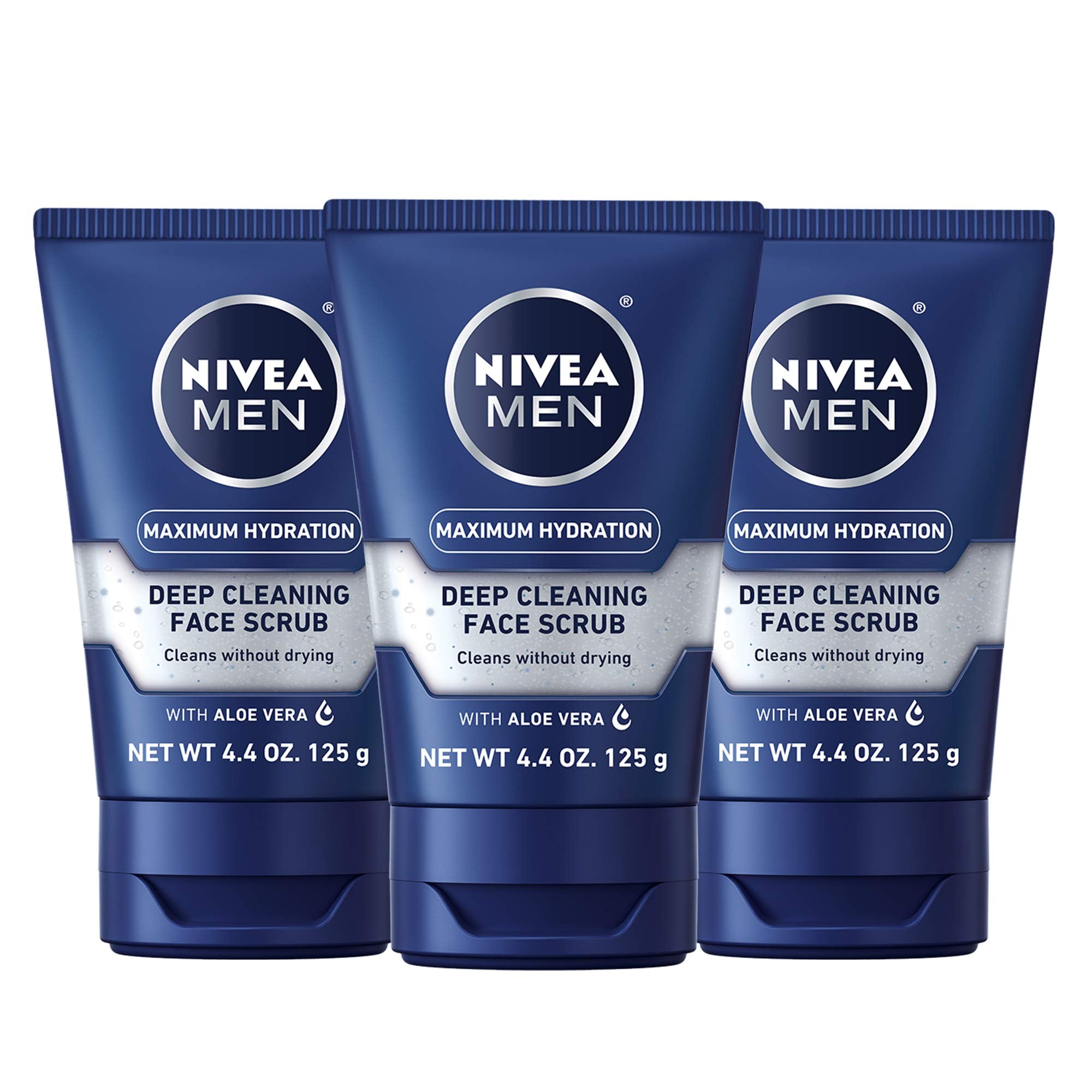 Nivea Men Maximum Hydration Deep Cleaning Face Scrub With Aloe Vera, 3 Pack Of 4.4 Oz Tubes