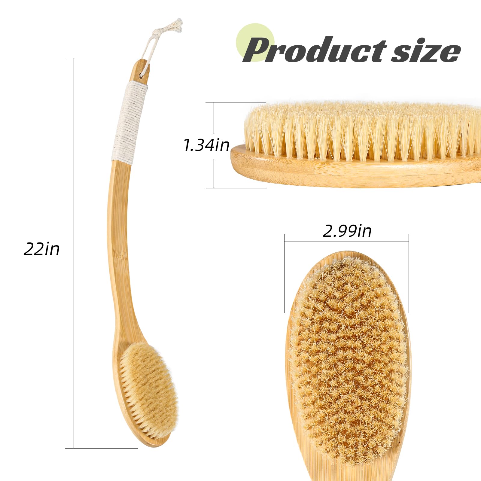 Bath Body Brush Shower, 22'' Super Long Handle Back Body Scrubber Wet/Dry Brushing For Exfoliating, Natural Boar Bristle Body Br