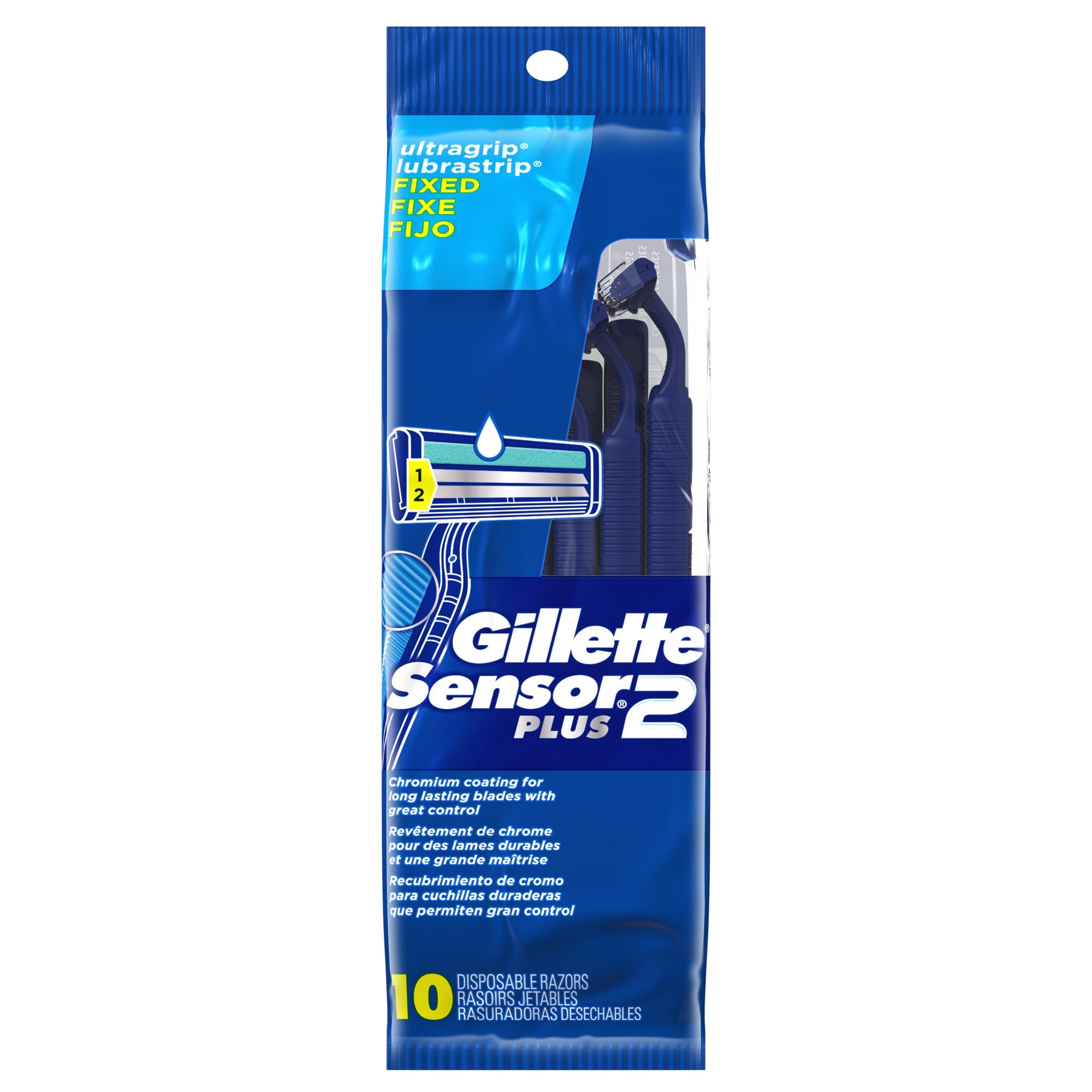 Gillette Sensor2 Plus Mens Disposable Razors, 10 Count